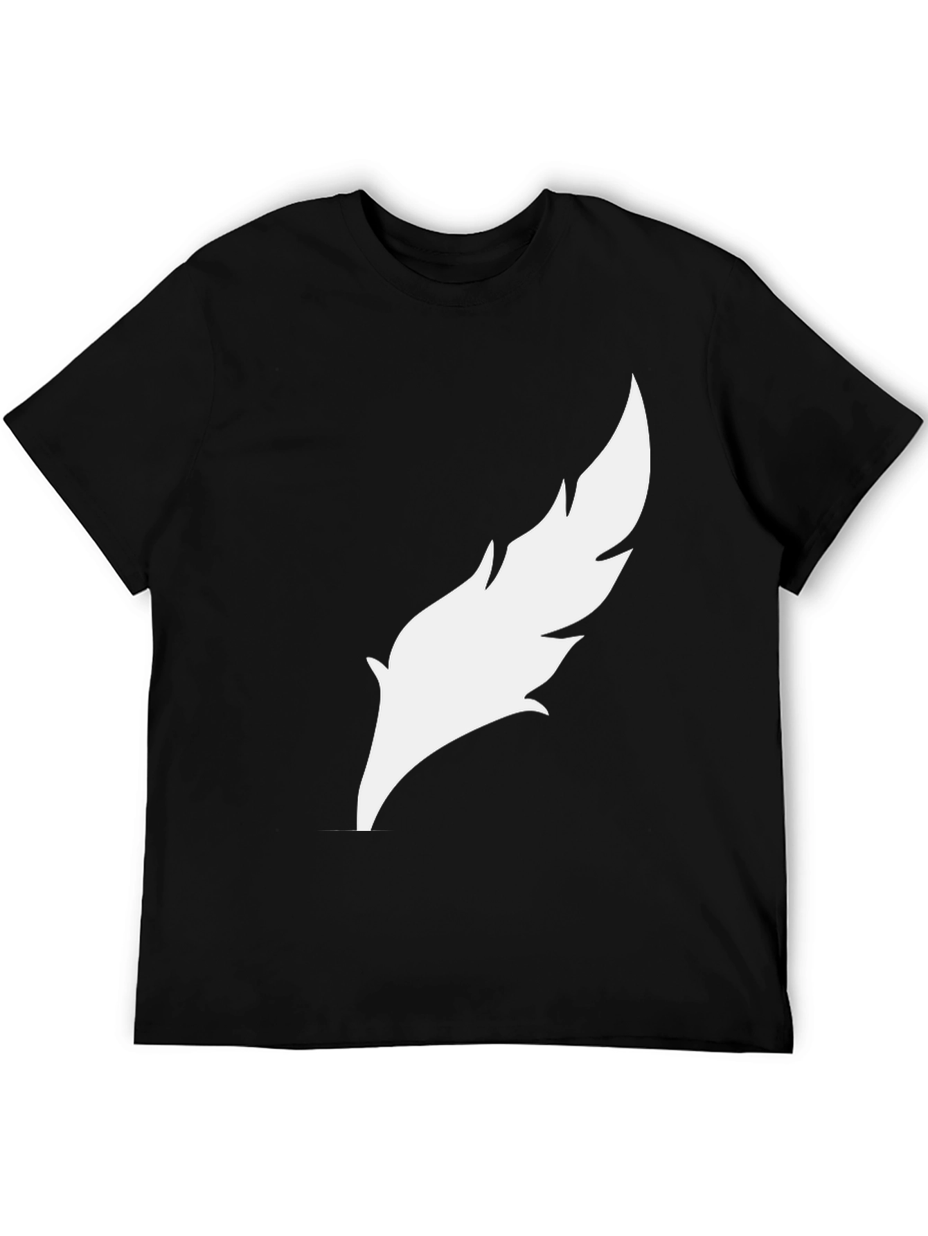 Mens Black T-Shirt with White Feather Graphic