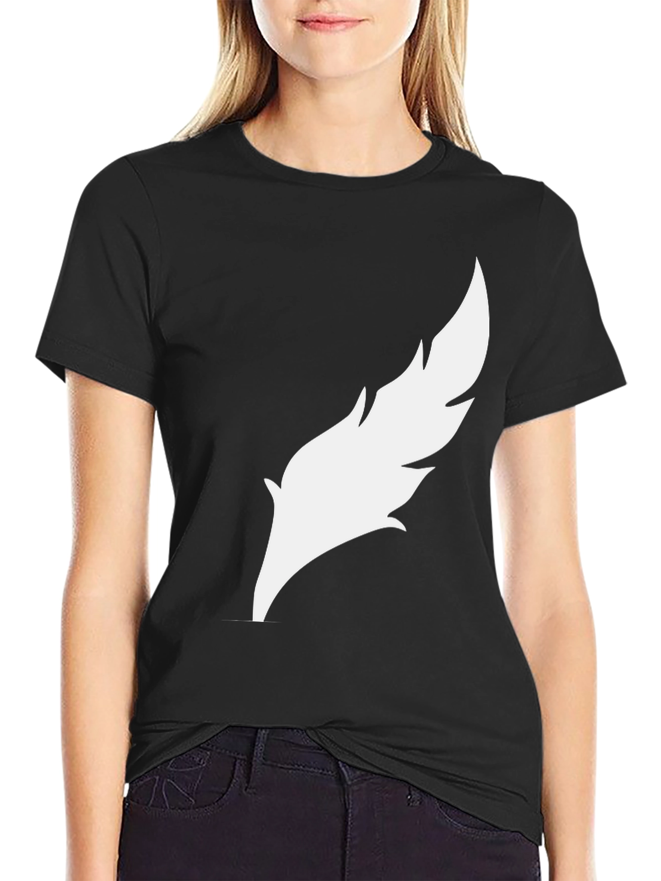 Mens Black T-Shirt with White Feather Graphic