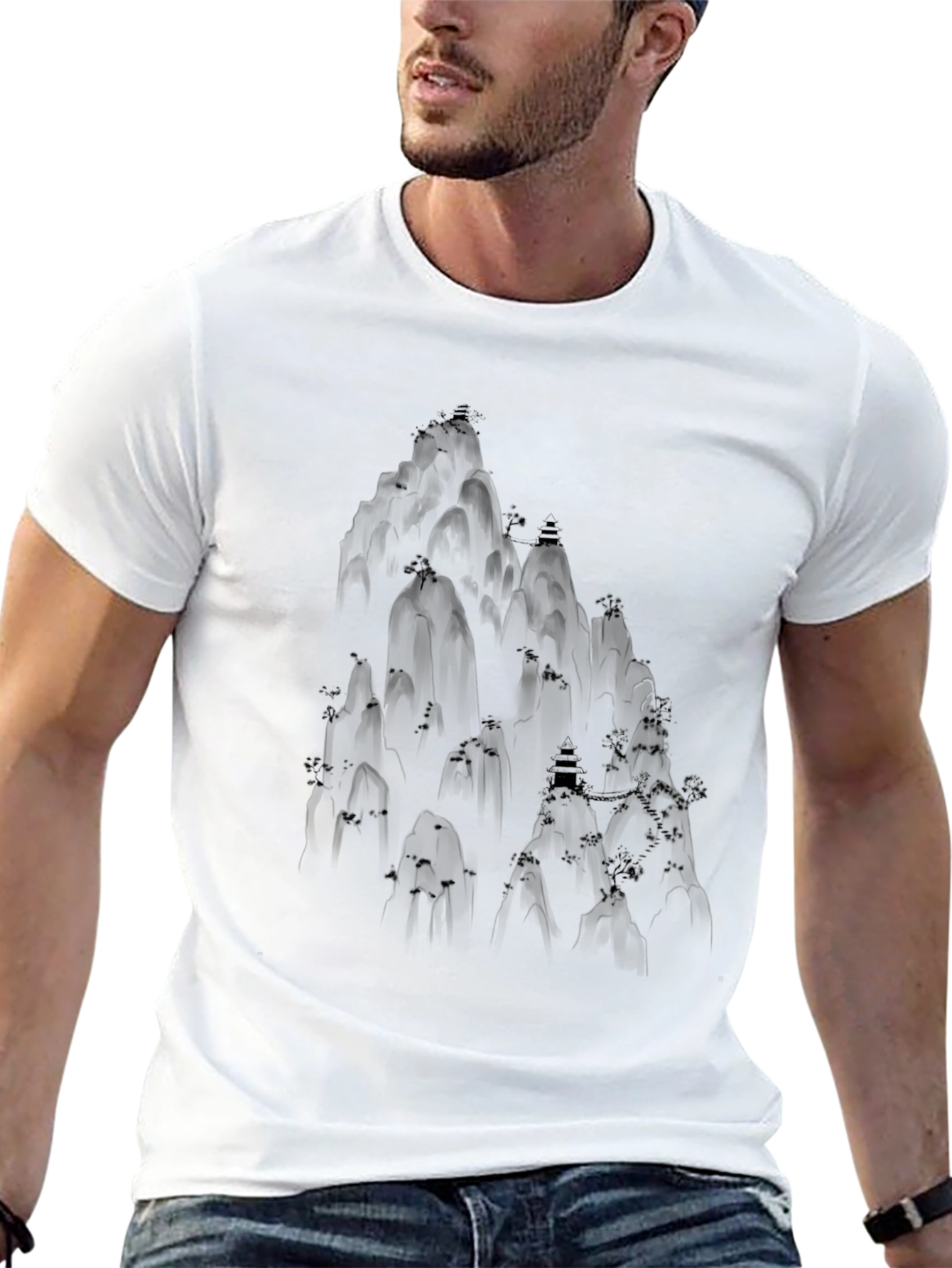 Mountain Scene Graphic Tee - Black