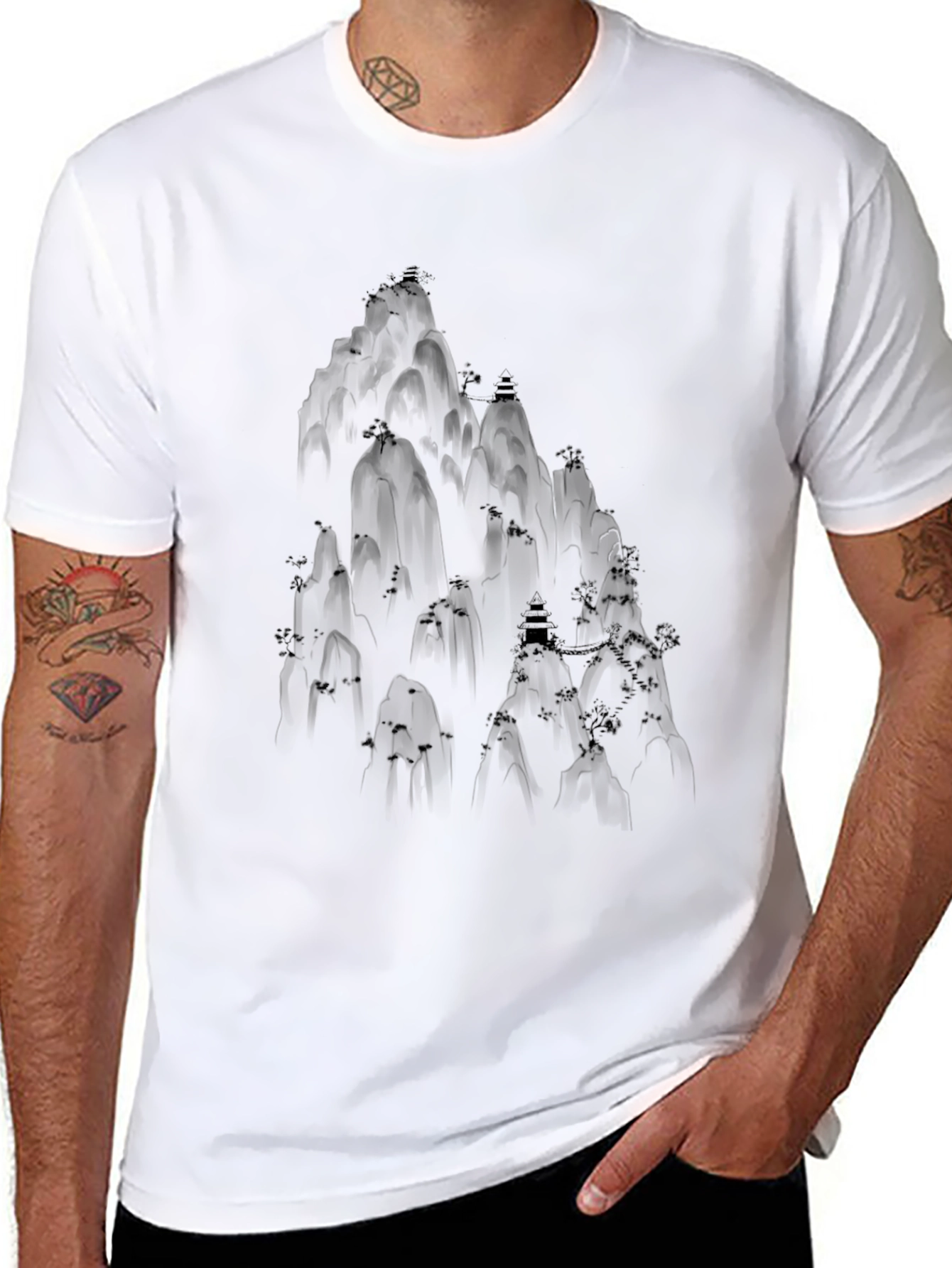 Mountain Scene Graphic Tee - Black