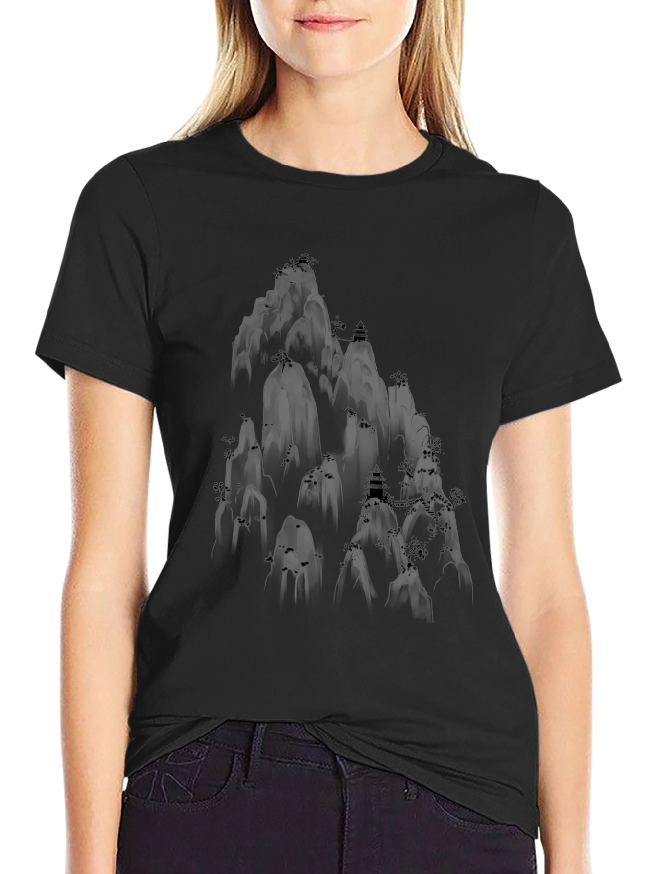 Mountain Scene Graphic Tee - Black