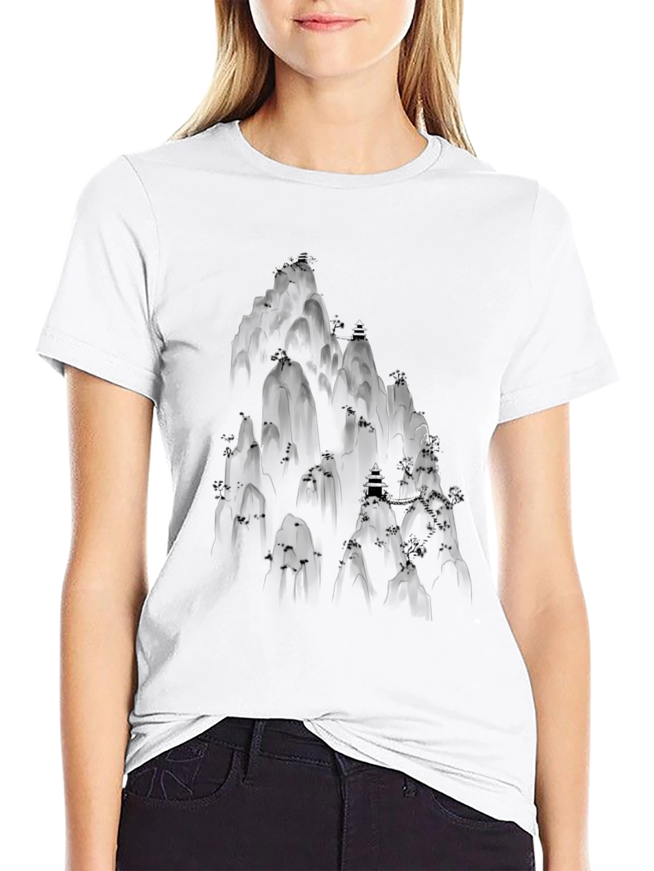 Mountain Scene Graphic Tee - Black