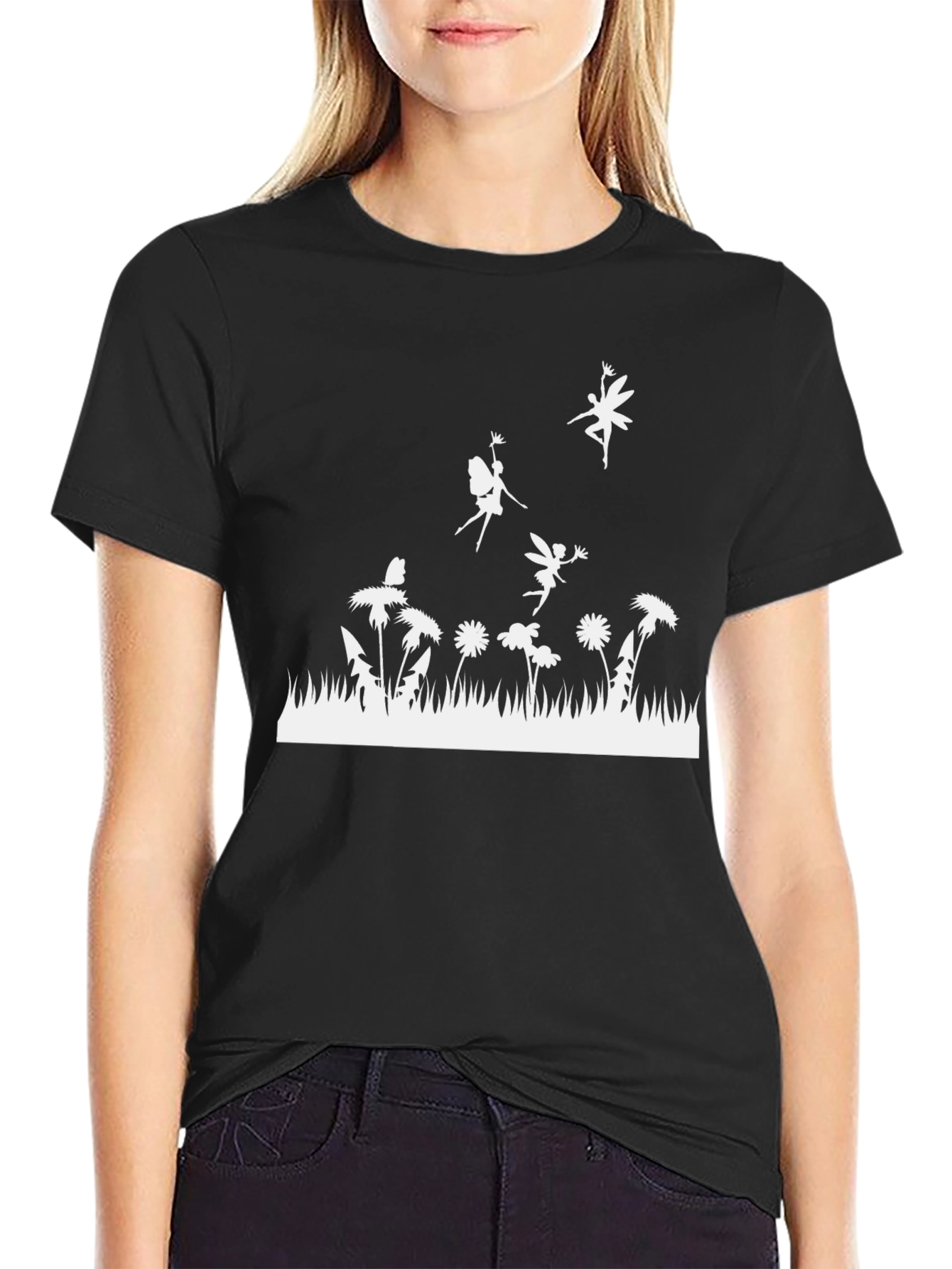 Fairy Meadow Graphic Tee - Black Cotton T-Shirt