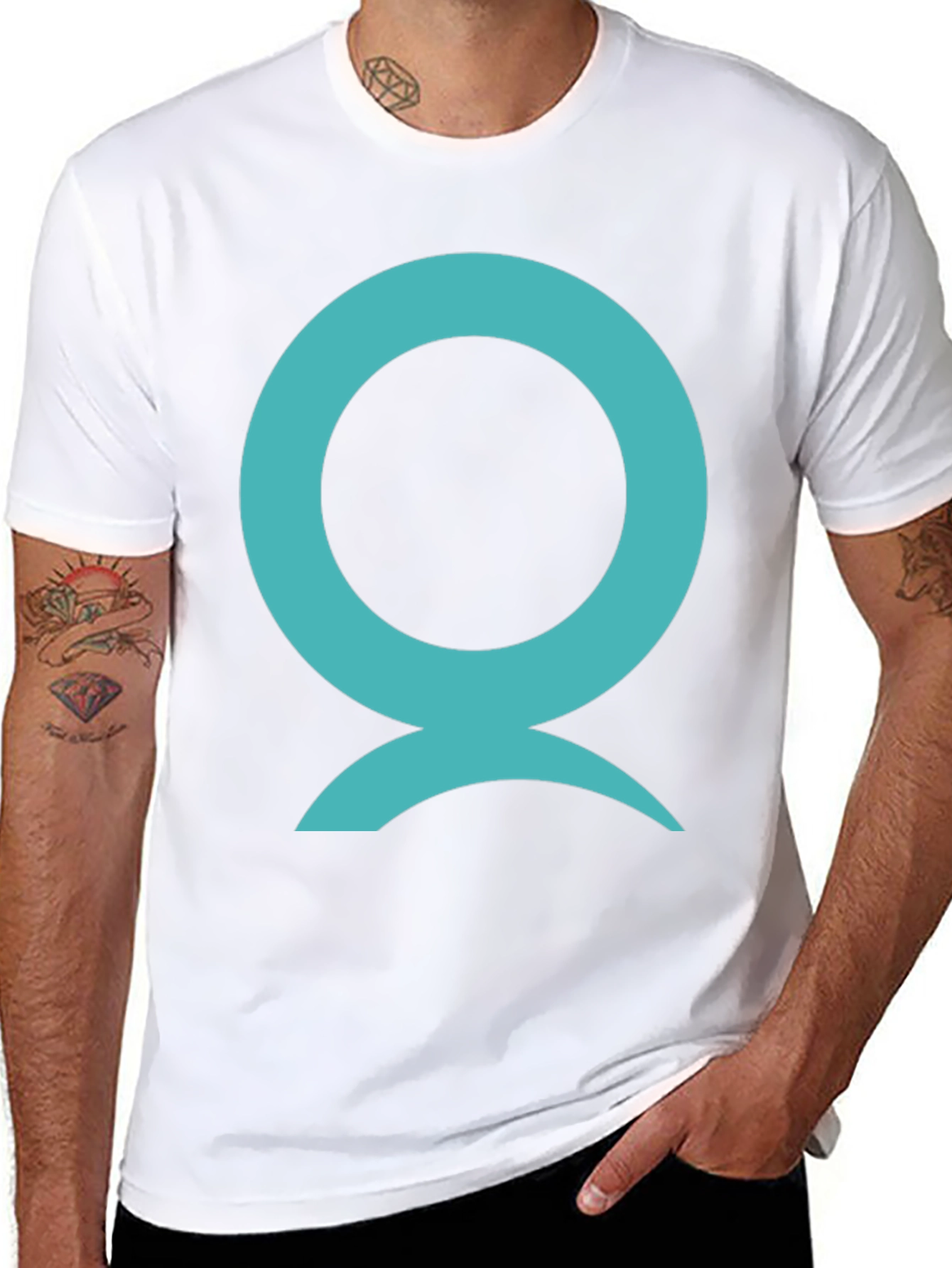 Abstract Aqua Symbol Graphic Black T-Shirt