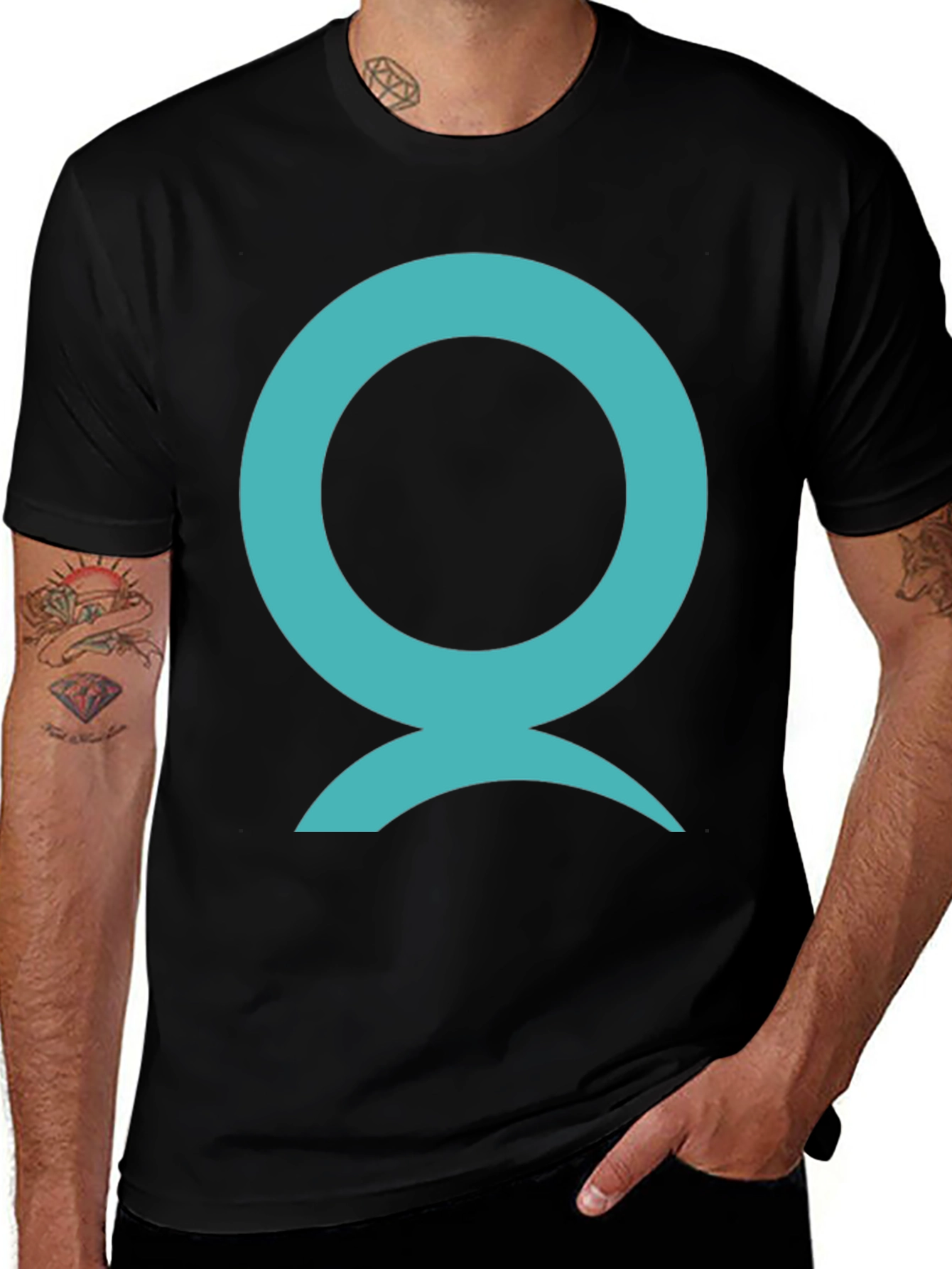 Abstract Aqua Symbol Graphic Black T-Shirt