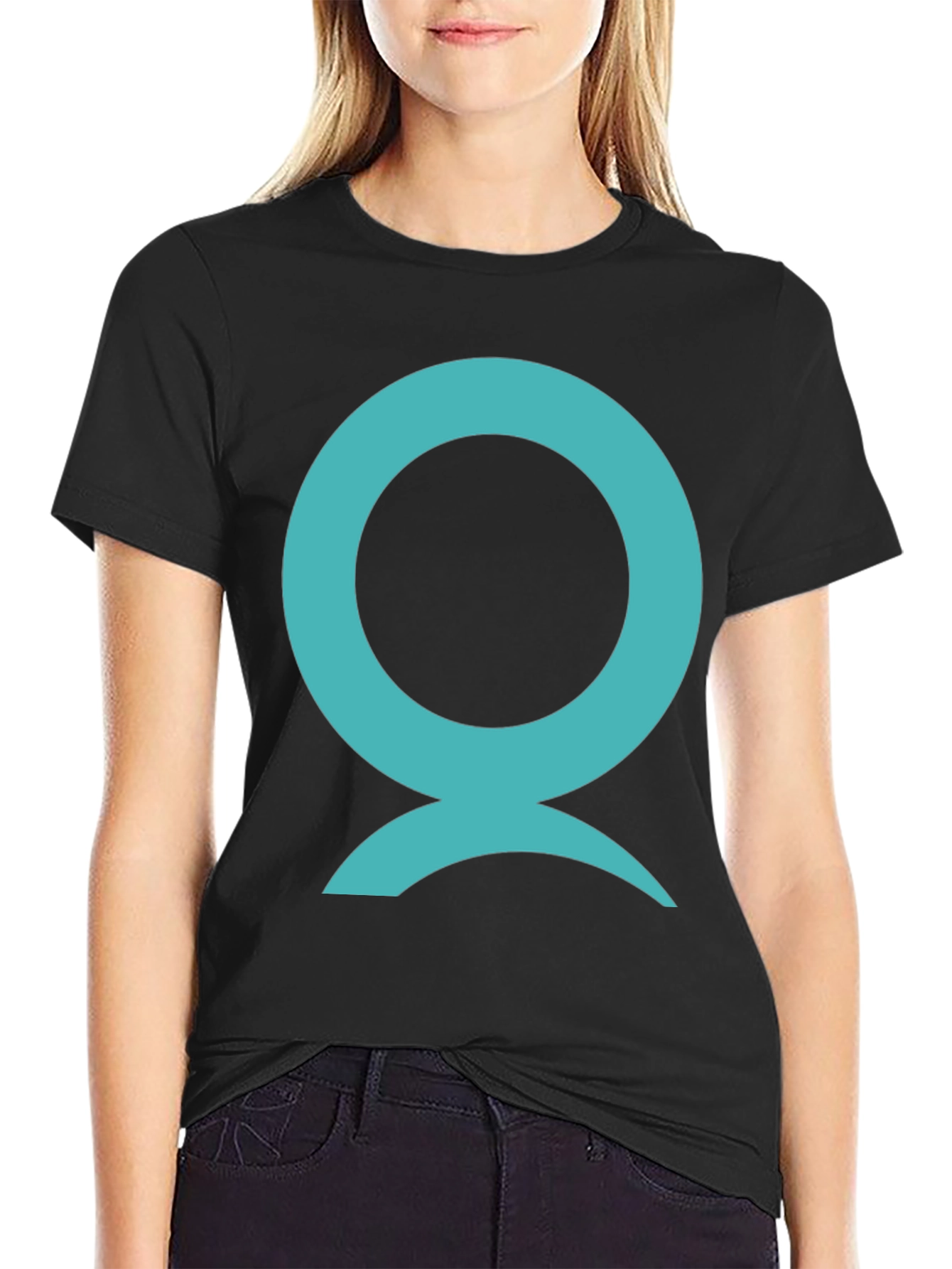 Abstract Aqua Symbol Graphic Black T-Shirt