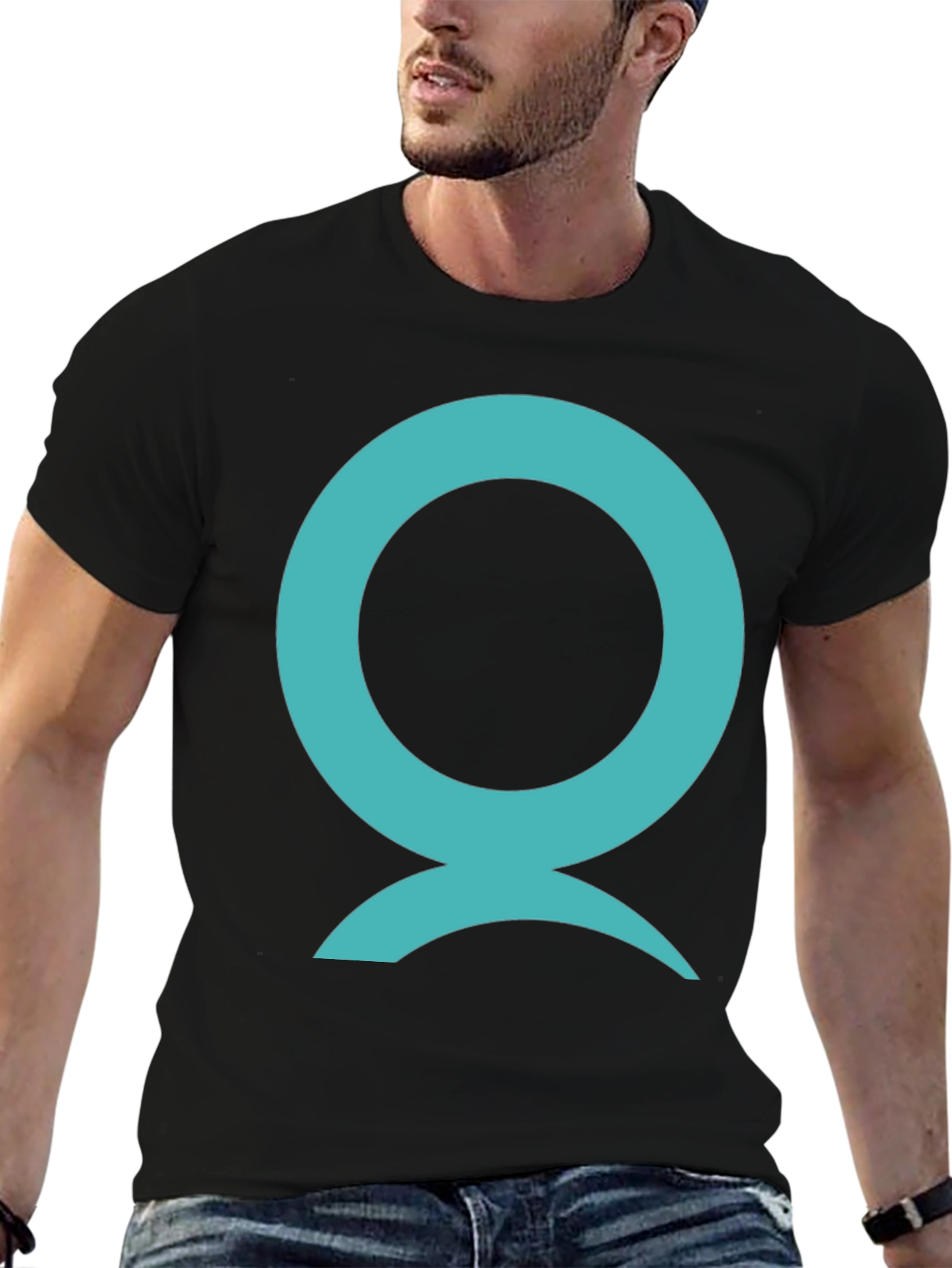 Abstract Aqua Symbol Graphic Black T-Shirt