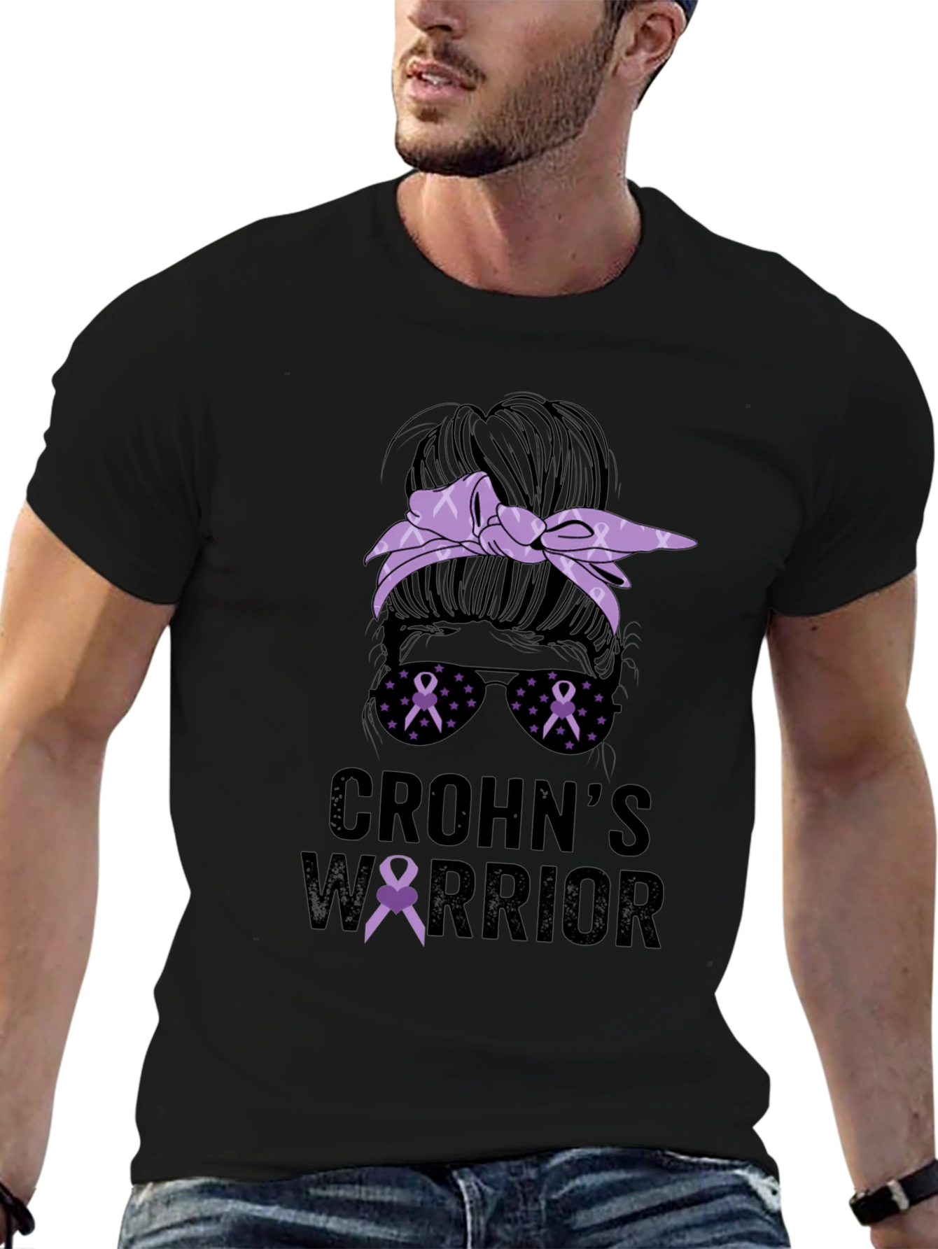 Crohns Warrior Messy Bun T-Shirt