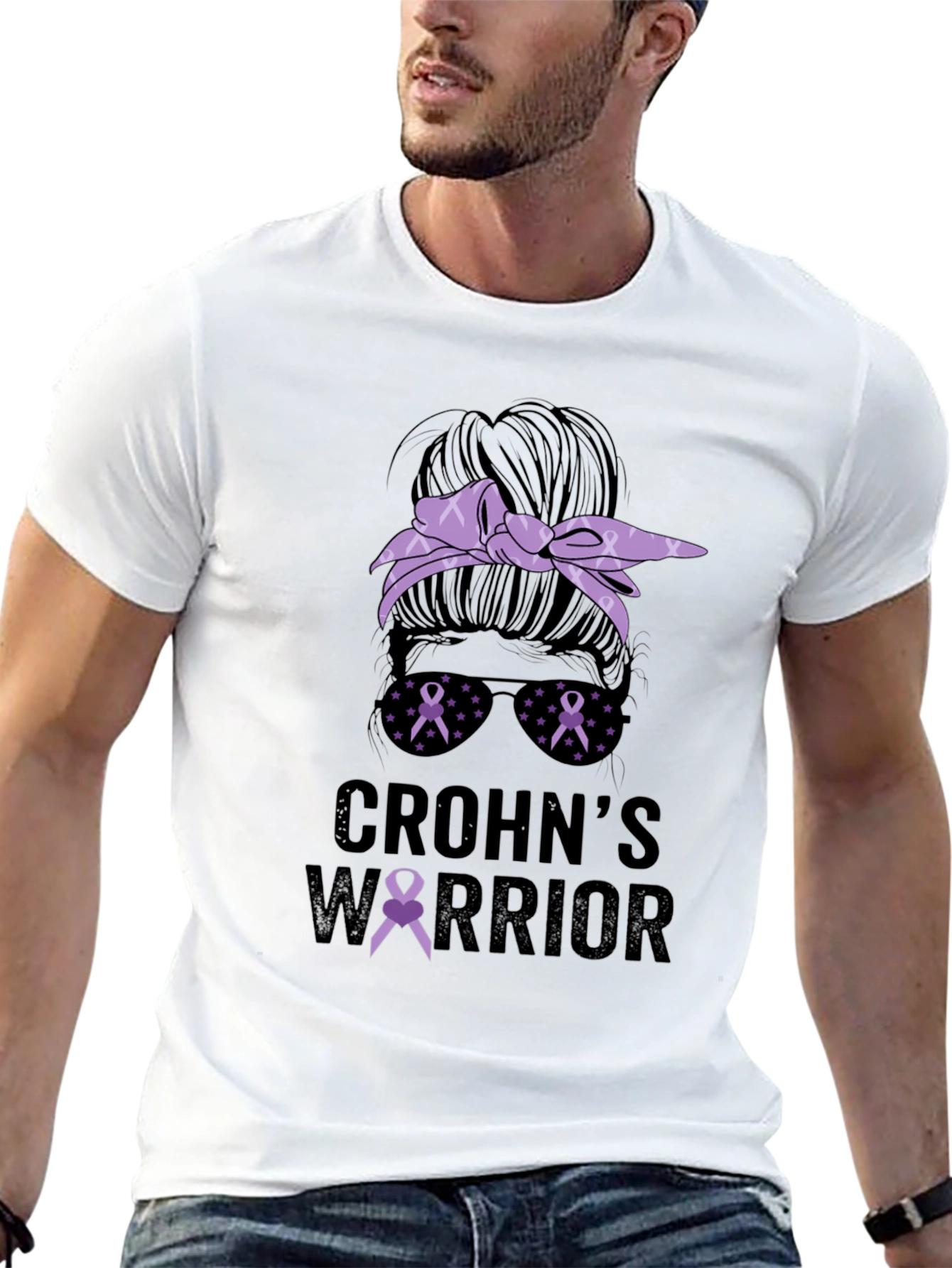 Crohns Warrior Messy Bun T-Shirt