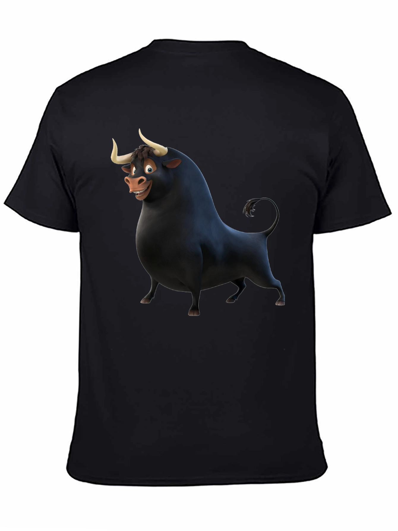 Cartoon Bull Graphic Black T-Shirt