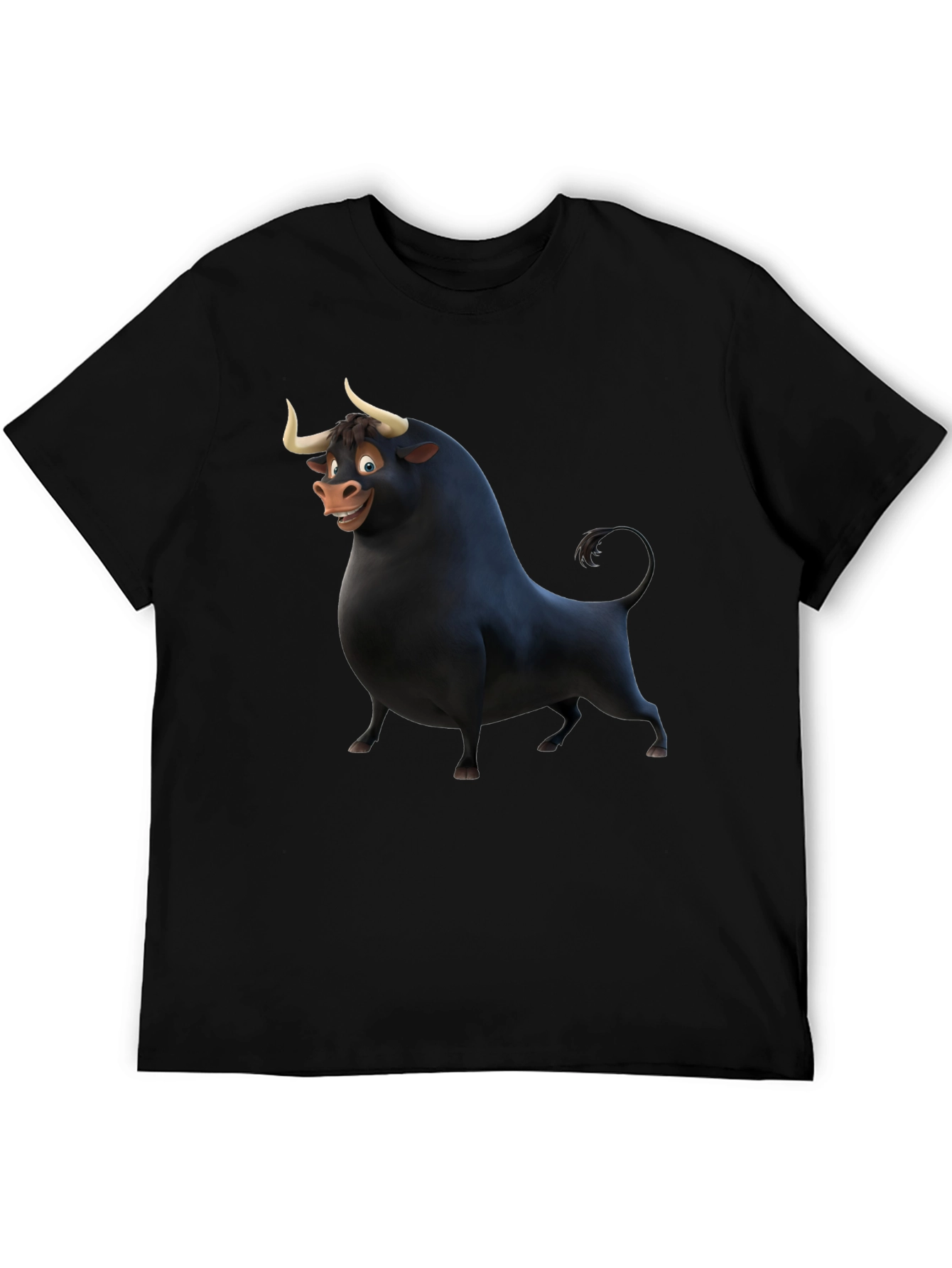 Cartoon Bull Graphic Black T-Shirt