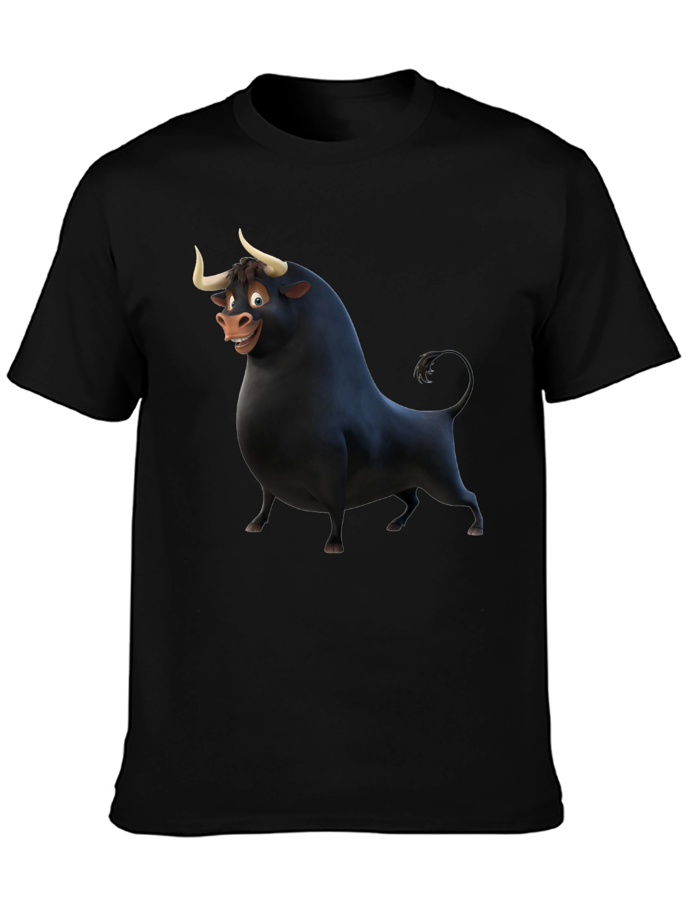 Cartoon Bull Graphic Black T-Shirt