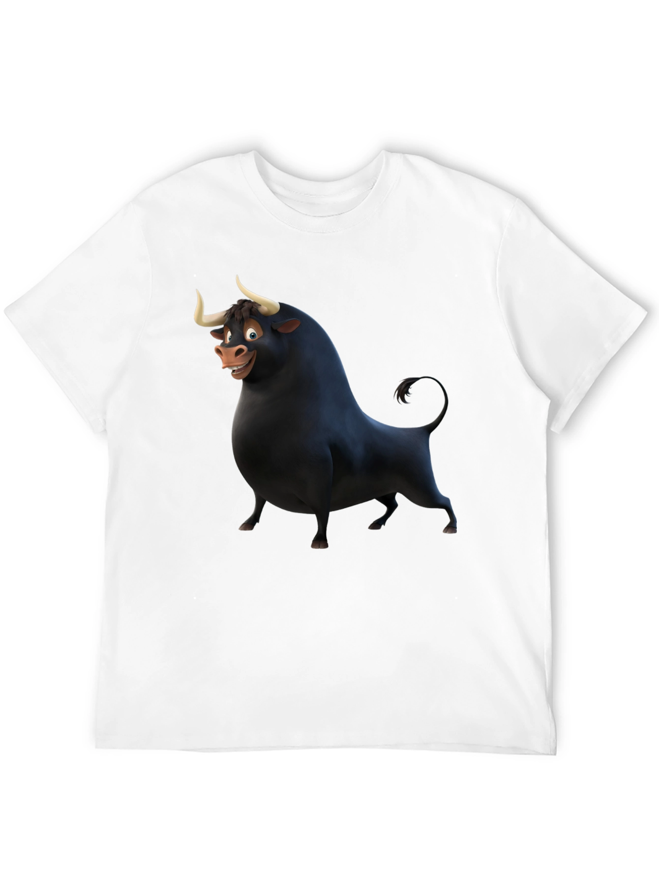 Cartoon Bull Graphic Black T-Shirt