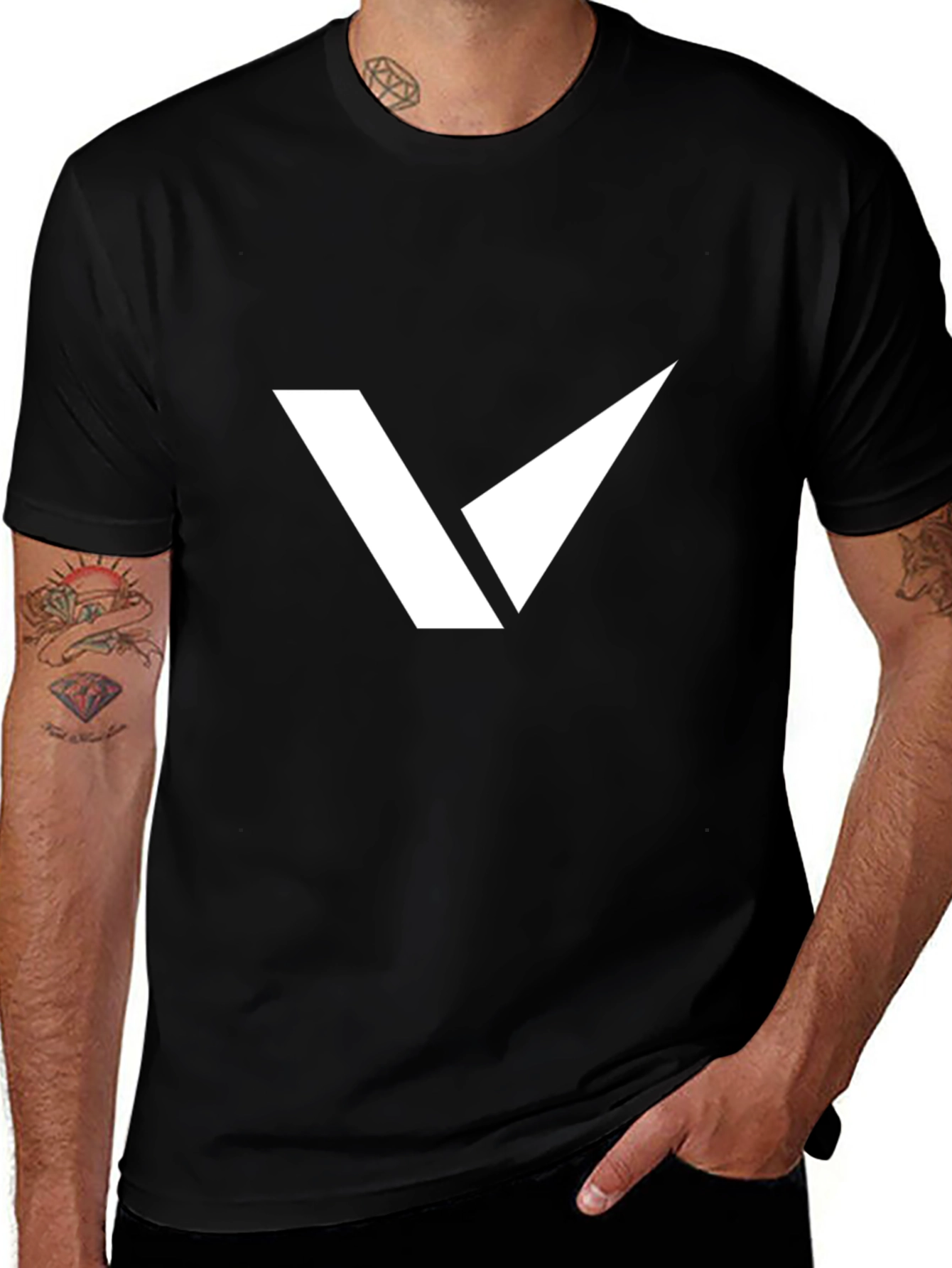 Modern Graphic Tee - Black with White V Design