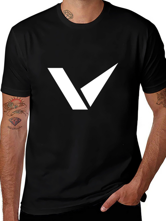 Modern Graphic Tee - Black with White V Design