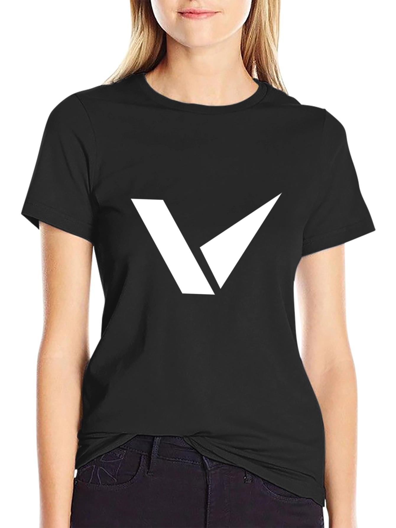 Modern Graphic Tee - Black with White V Design