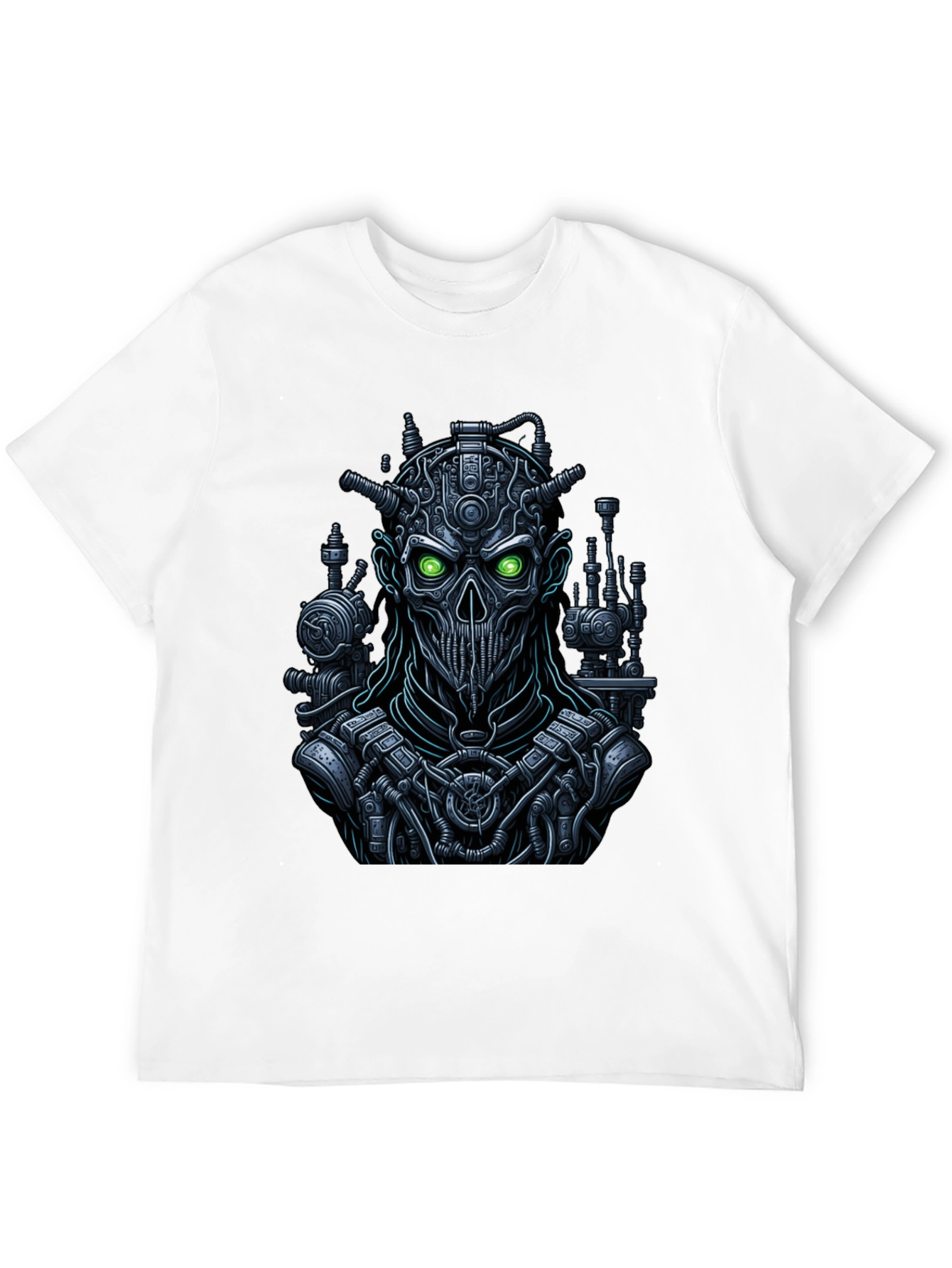 Steampunk Robot Skull Graphic Tee - Black