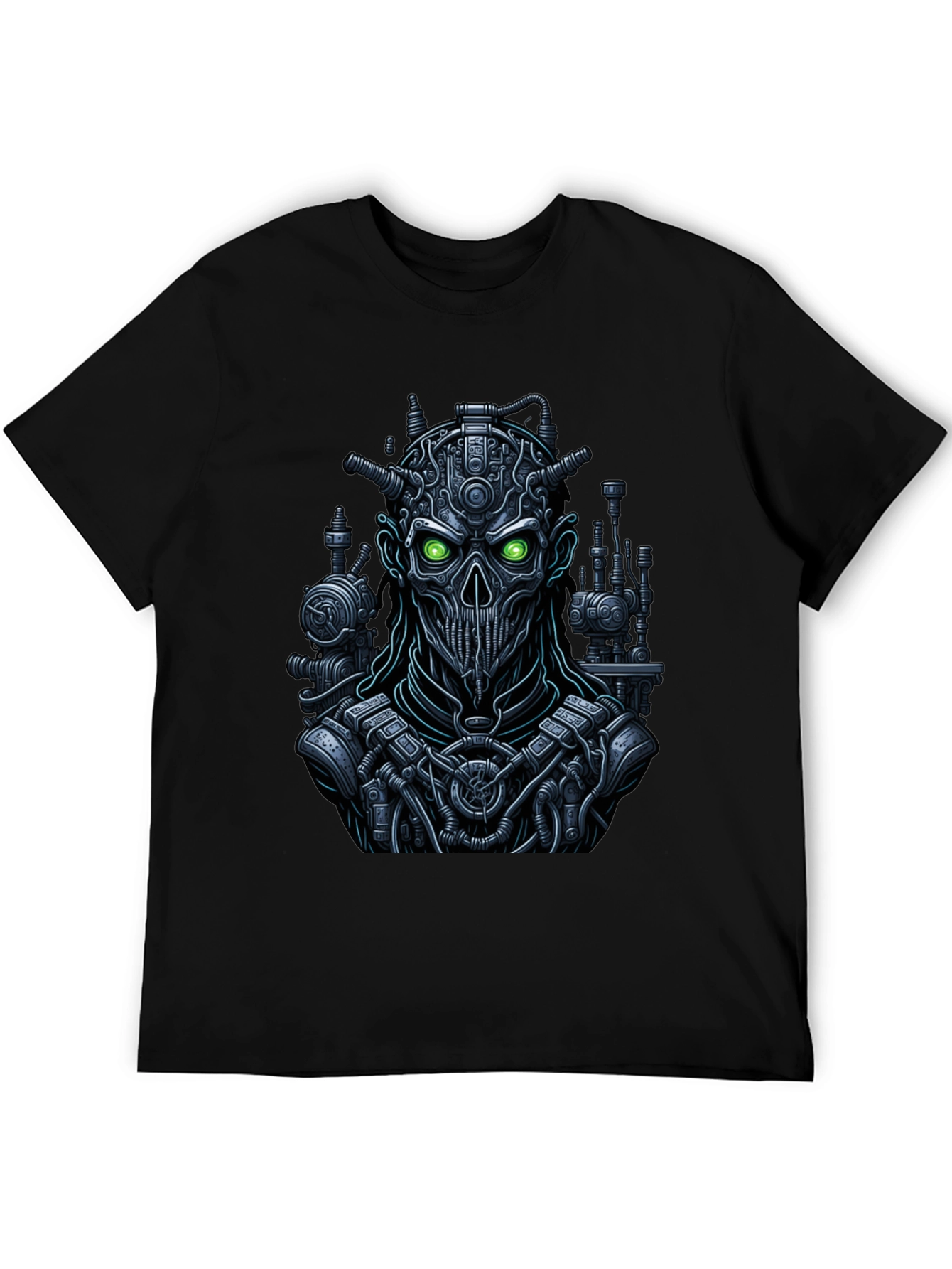 Steampunk Robot Skull Graphic Tee - Black