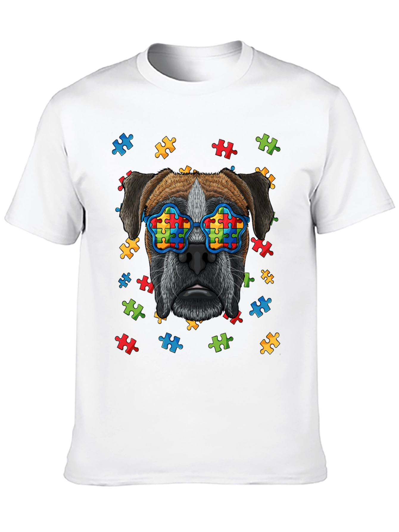 Dog with Autism Awareness Puzzle Glasses T-Shirt