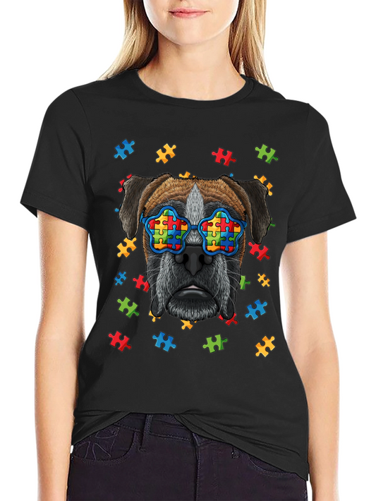 Dog with Autism Awareness Puzzle Glasses T-Shirt