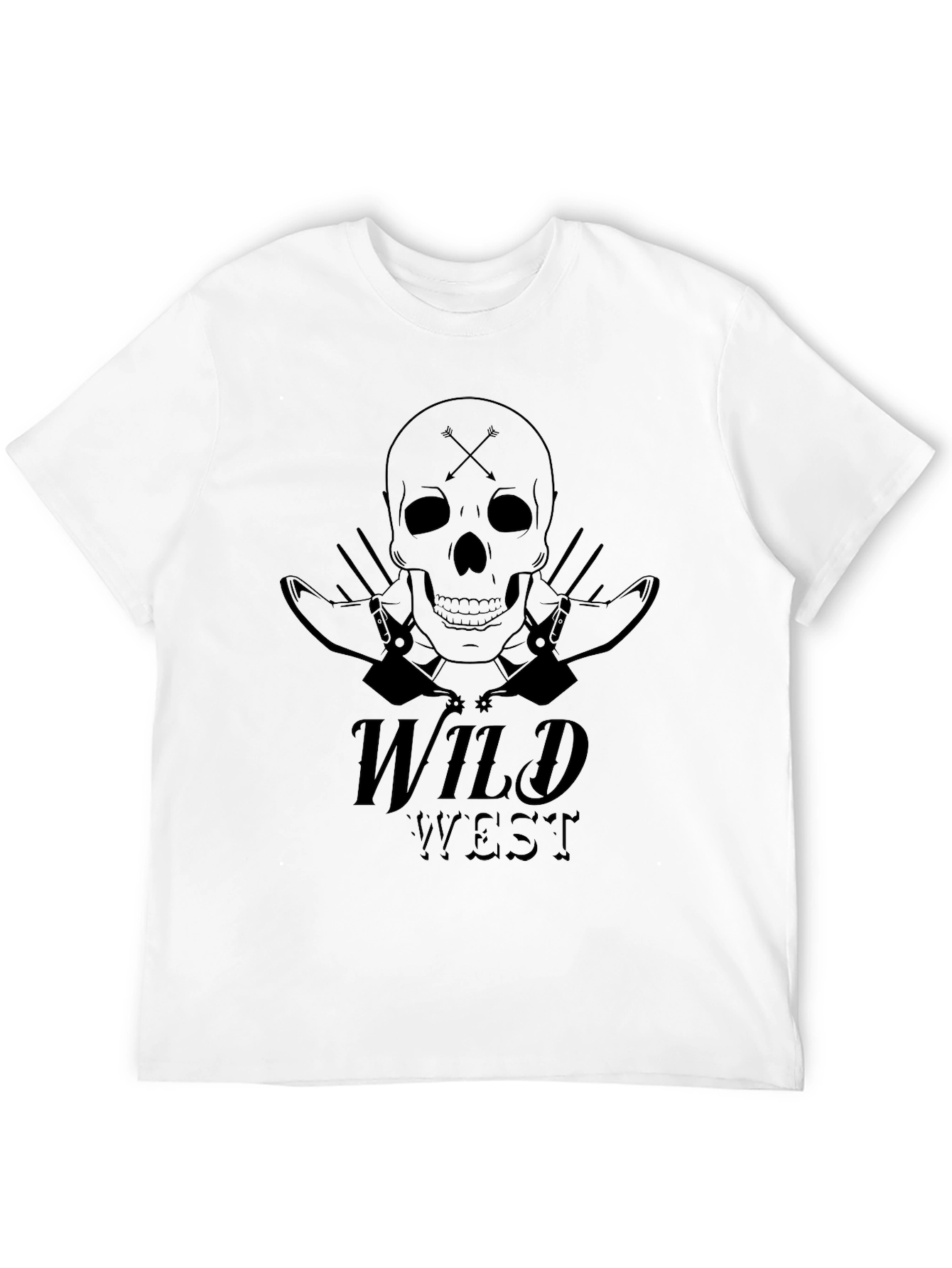 Wild West Skull Graphic Tee - Black Cotton T-Shirt