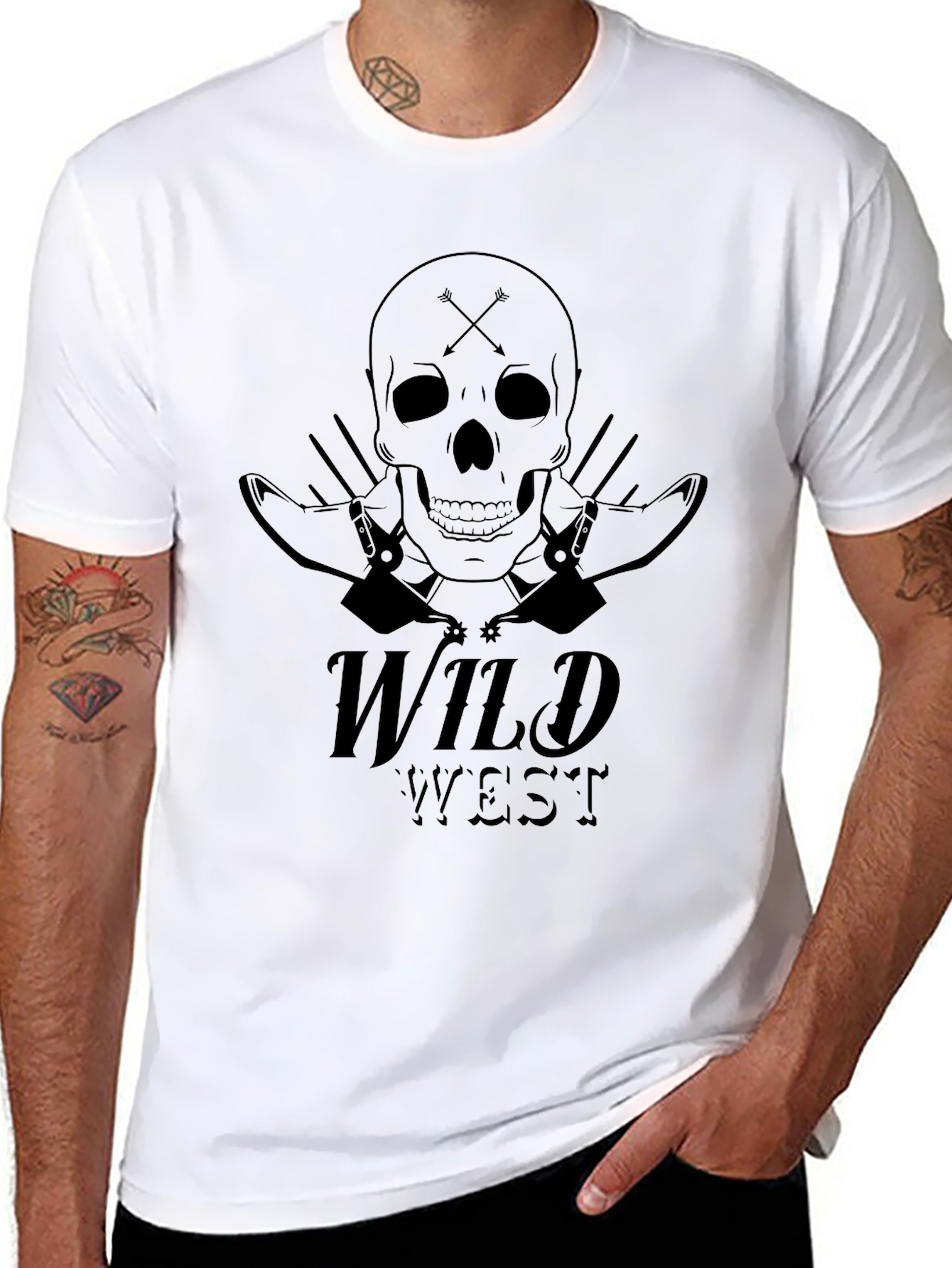 Wild West Skull Graphic Tee - Black Cotton T-Shirt