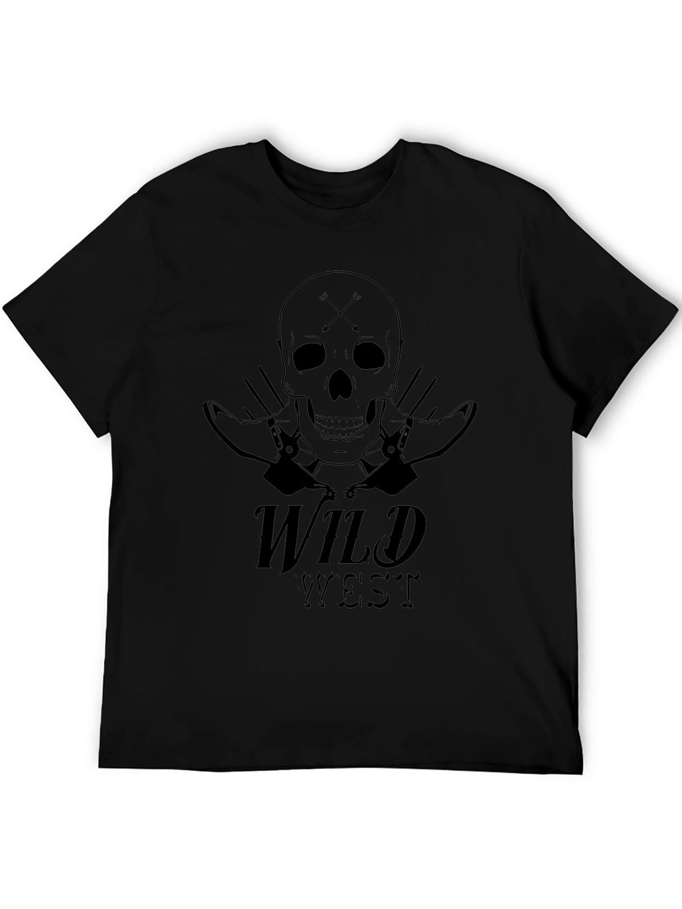 Wild West Skull Graphic Tee - Black Cotton T-Shirt