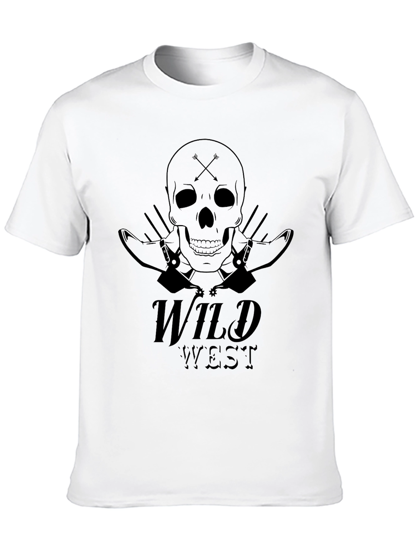 Wild West Skull Graphic Tee - Black Cotton T-Shirt