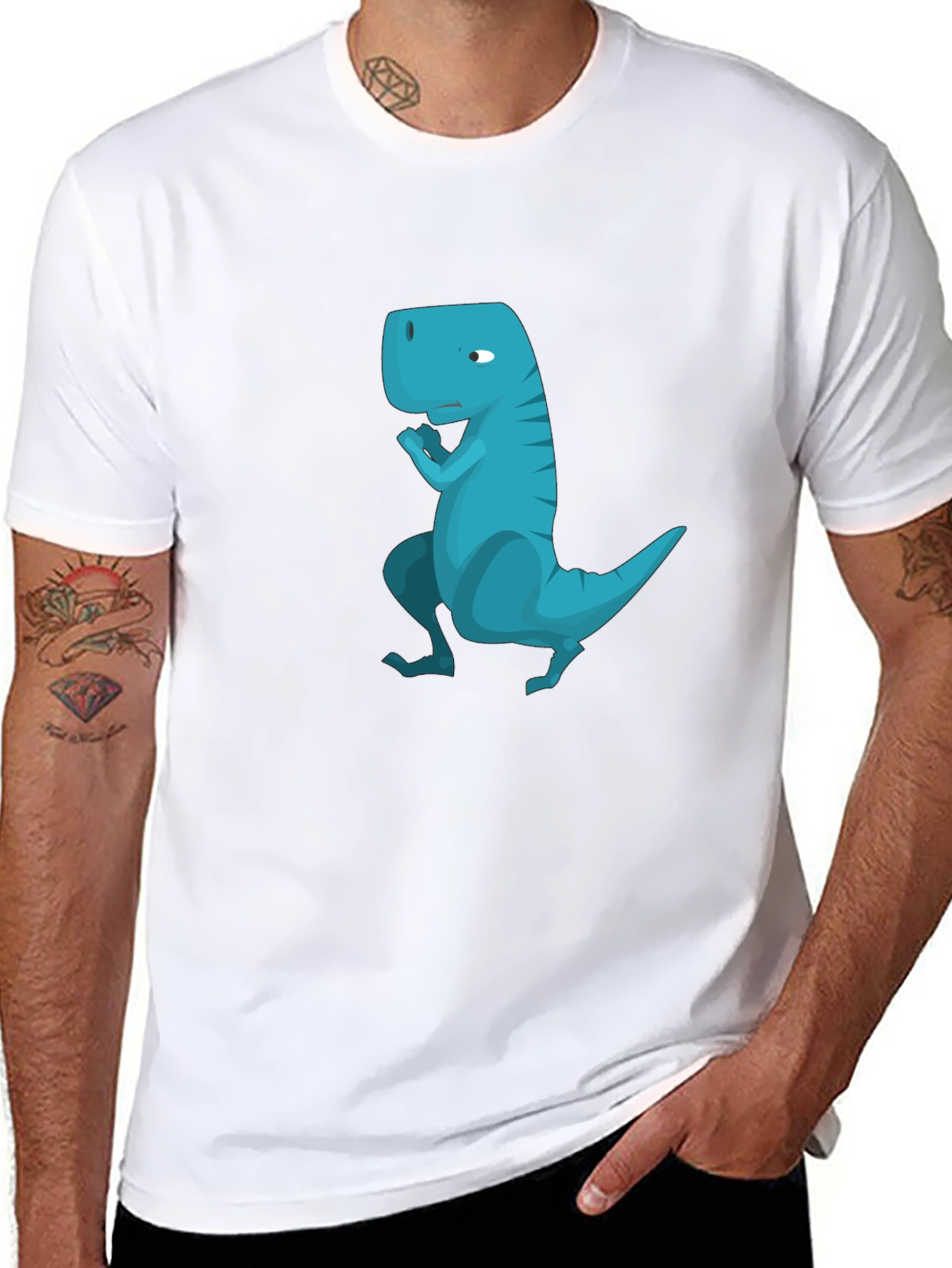 Cool Blue Dinosaur Graphic Black T-Shirt