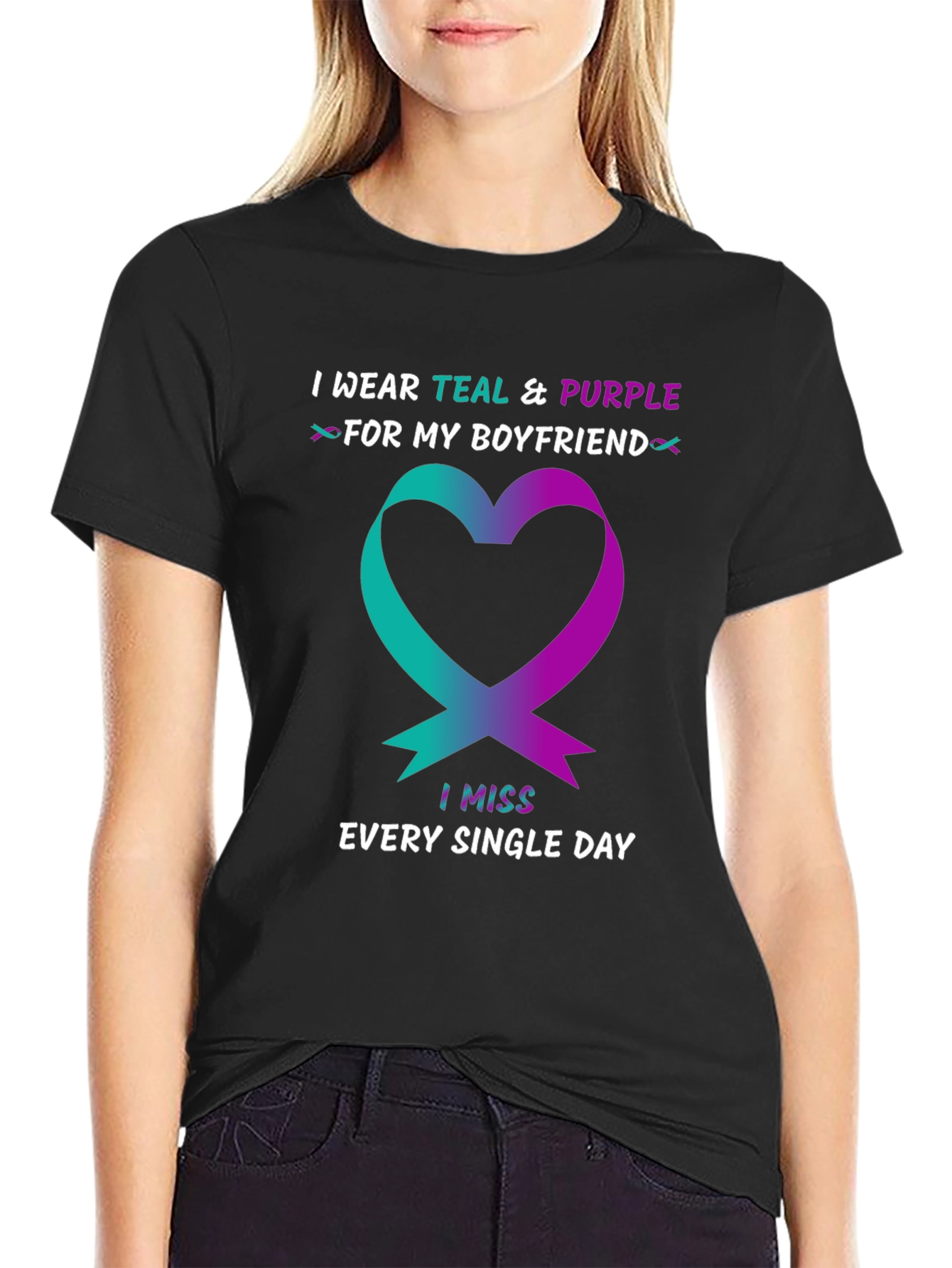 Teal & Purple Ribbon Boyfriend Memorial T-Shirt
