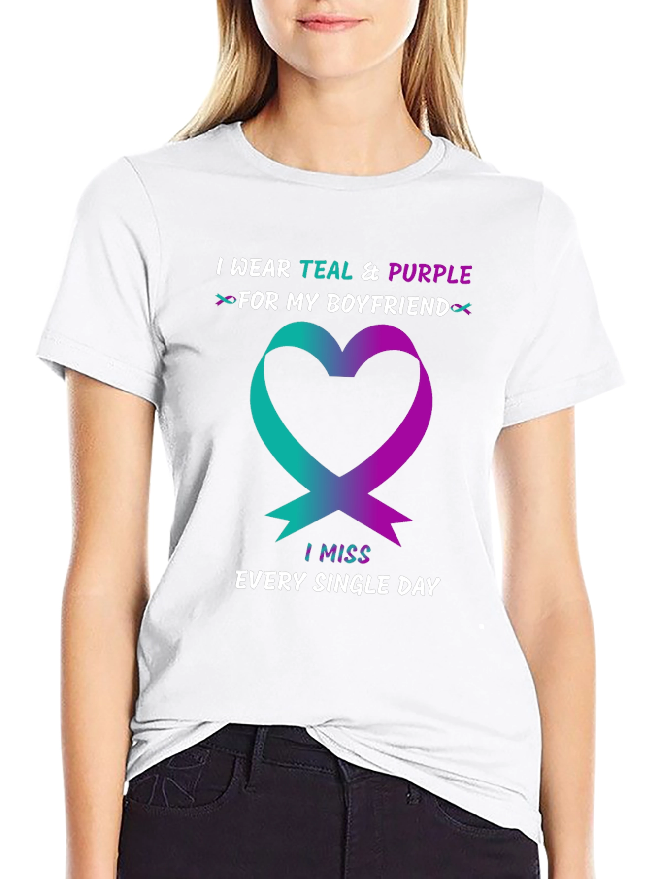 Teal & Purple Ribbon Boyfriend Memorial T-Shirt
