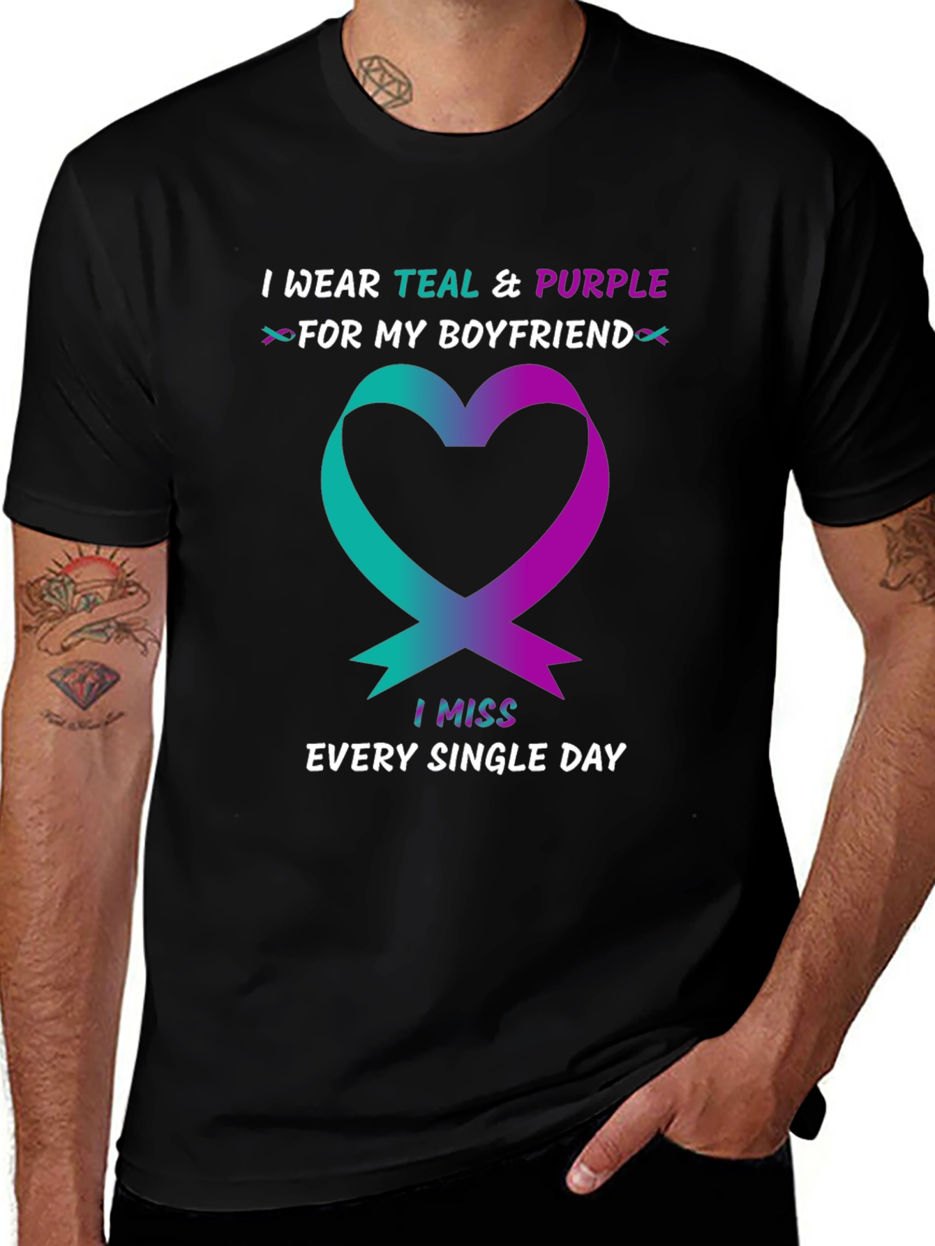 Teal & Purple Ribbon Boyfriend Memorial T-Shirt