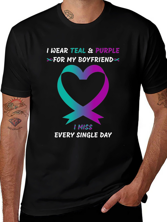 Teal & Purple Ribbon Boyfriend Memorial T-Shirt