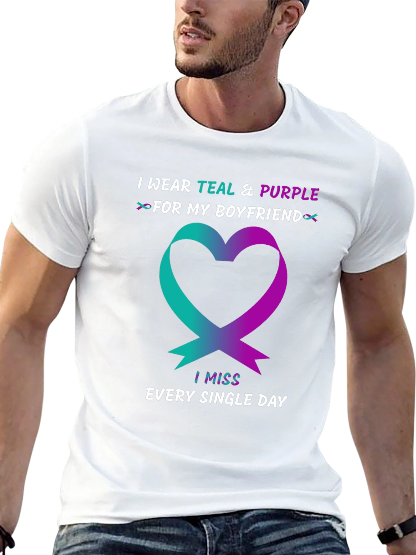 Teal & Purple Ribbon Boyfriend Memorial T-Shirt