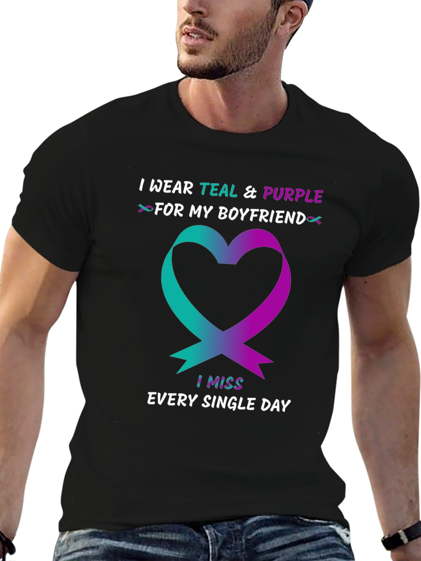 Teal & Purple Ribbon Boyfriend Memorial T-Shirt