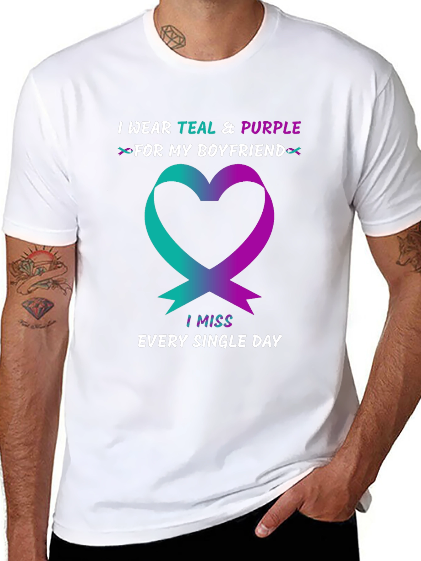 Teal & Purple Ribbon Boyfriend Memorial T-Shirt
