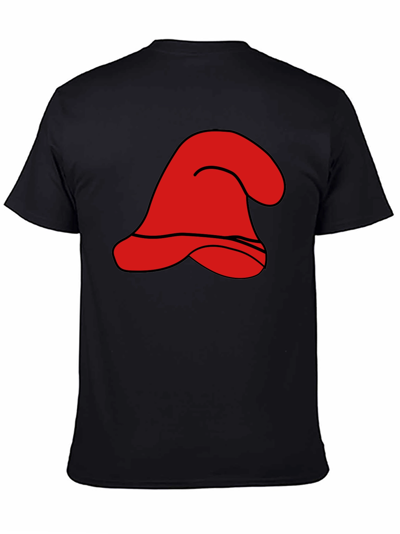 Red Cartoon Hat Graphic Black T-Shirt