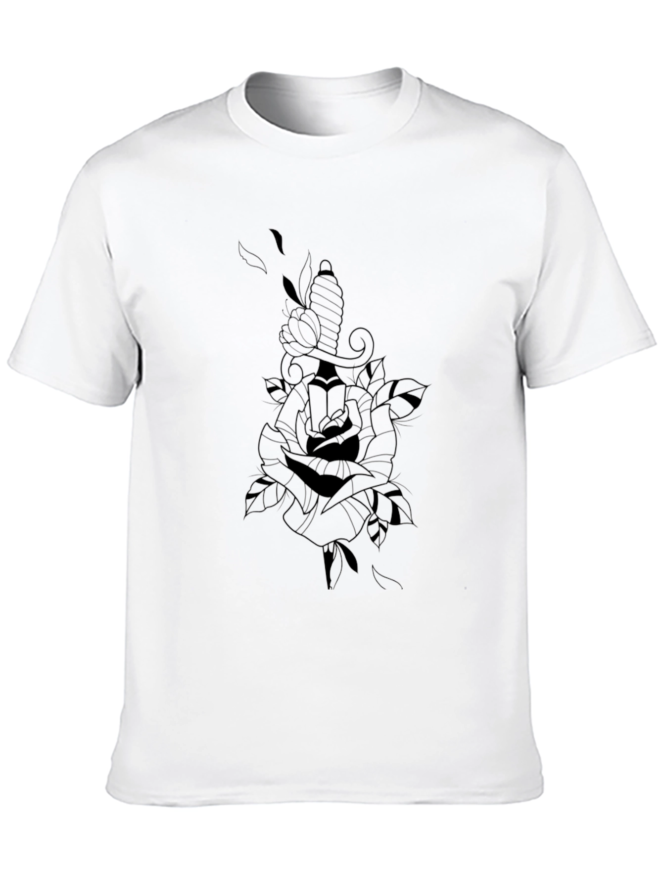 Mens Black Graphic Tee - Rose and Dagger Design