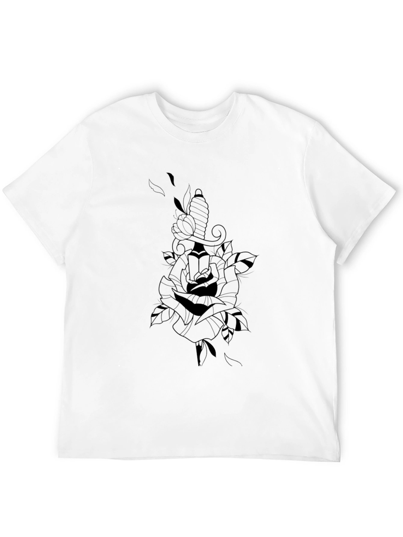 Mens Black Graphic Tee - Rose and Dagger Design