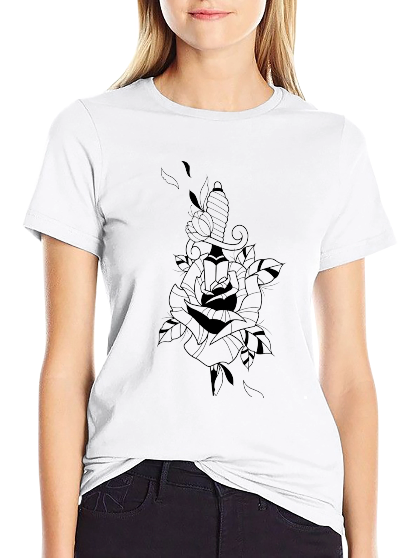 Mens Black Graphic Tee - Rose and Dagger Design