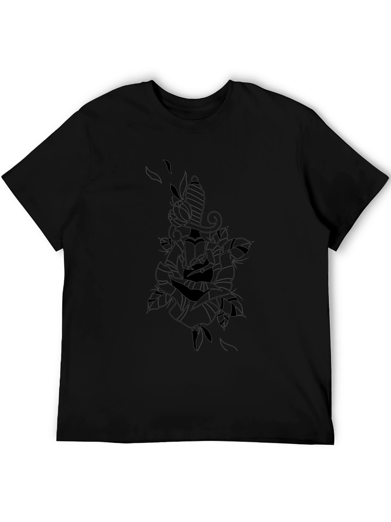 Mens Black Graphic Tee - Rose and Dagger Design