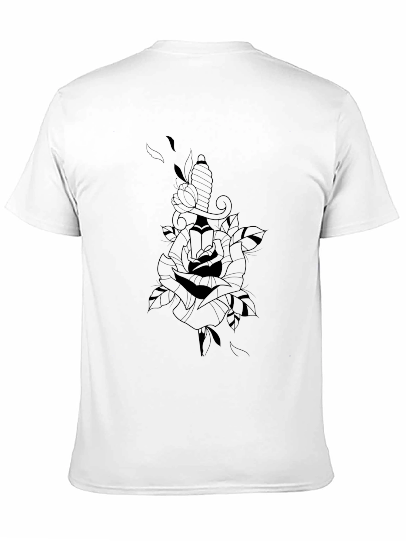 Mens Black Graphic Tee - Rose and Dagger Design