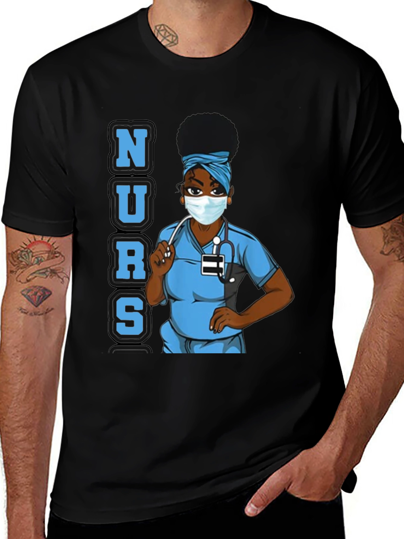 Nurse Graphic Tee - Black Cotton Blend Unisex