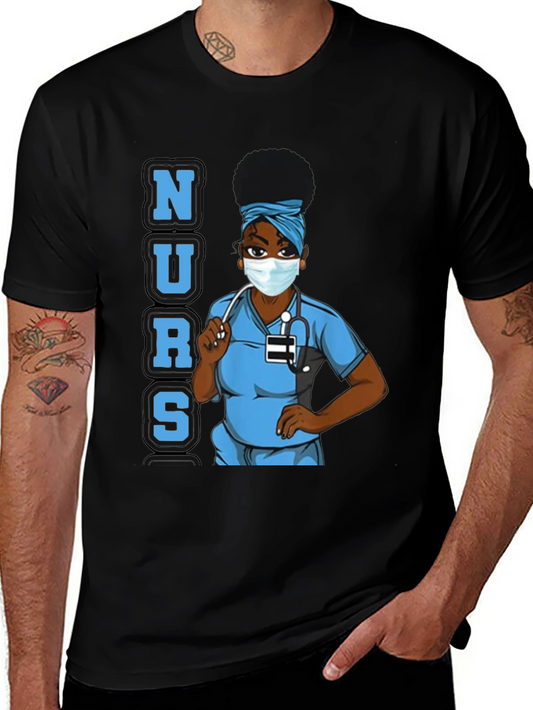 Nurse Graphic Tee - Black Cotton Blend Unisex