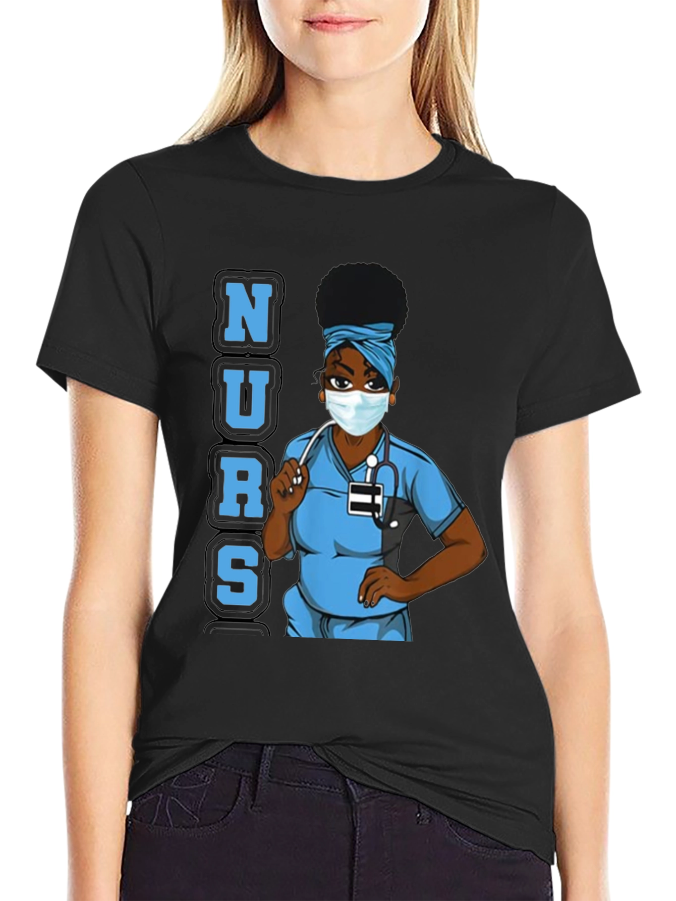 Nurse Graphic Tee - Black Cotton Blend Unisex