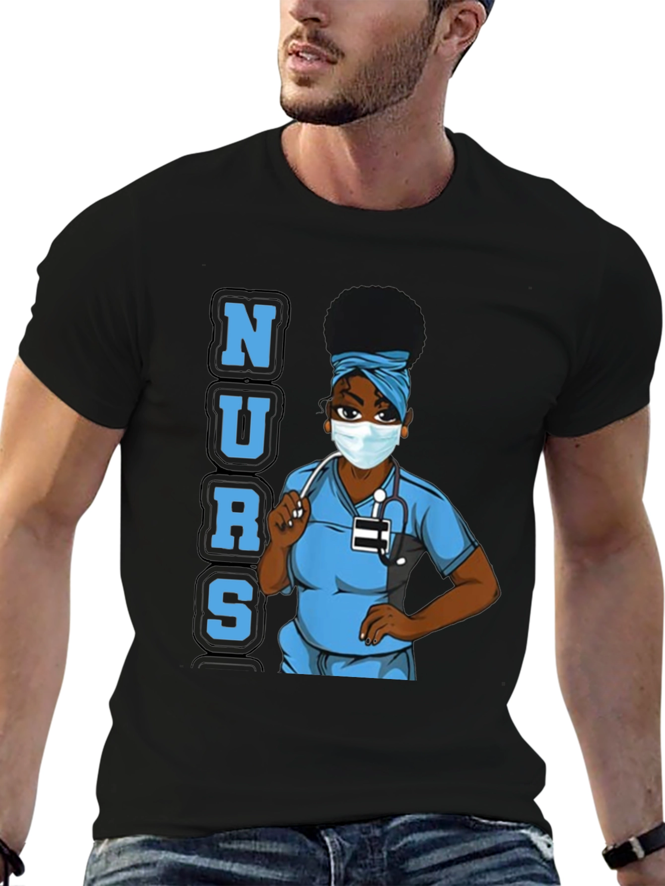 Nurse Graphic Tee - Black Cotton Blend Unisex