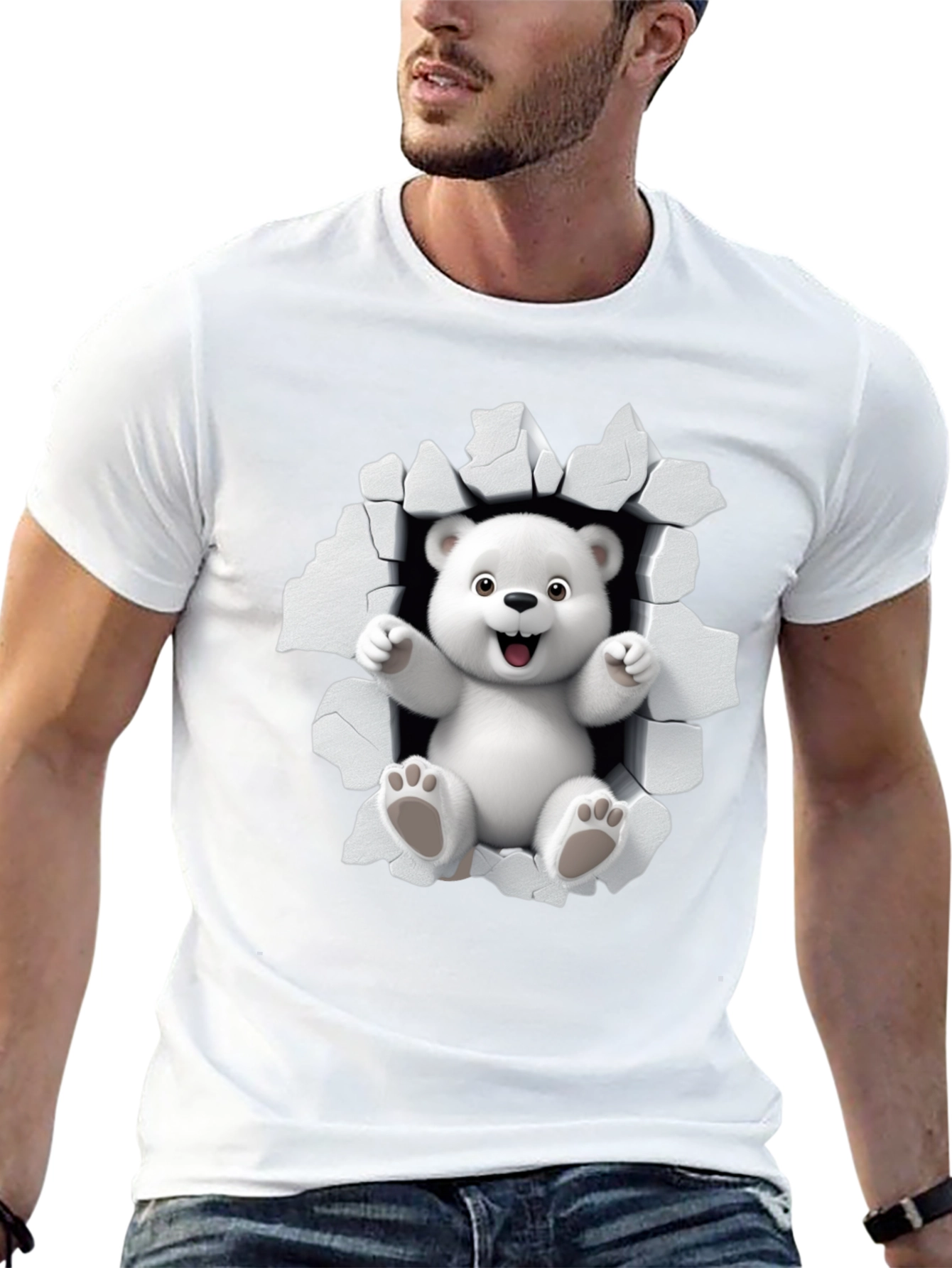 Cute Polar Bear 3D Graphic Black T-Shirt