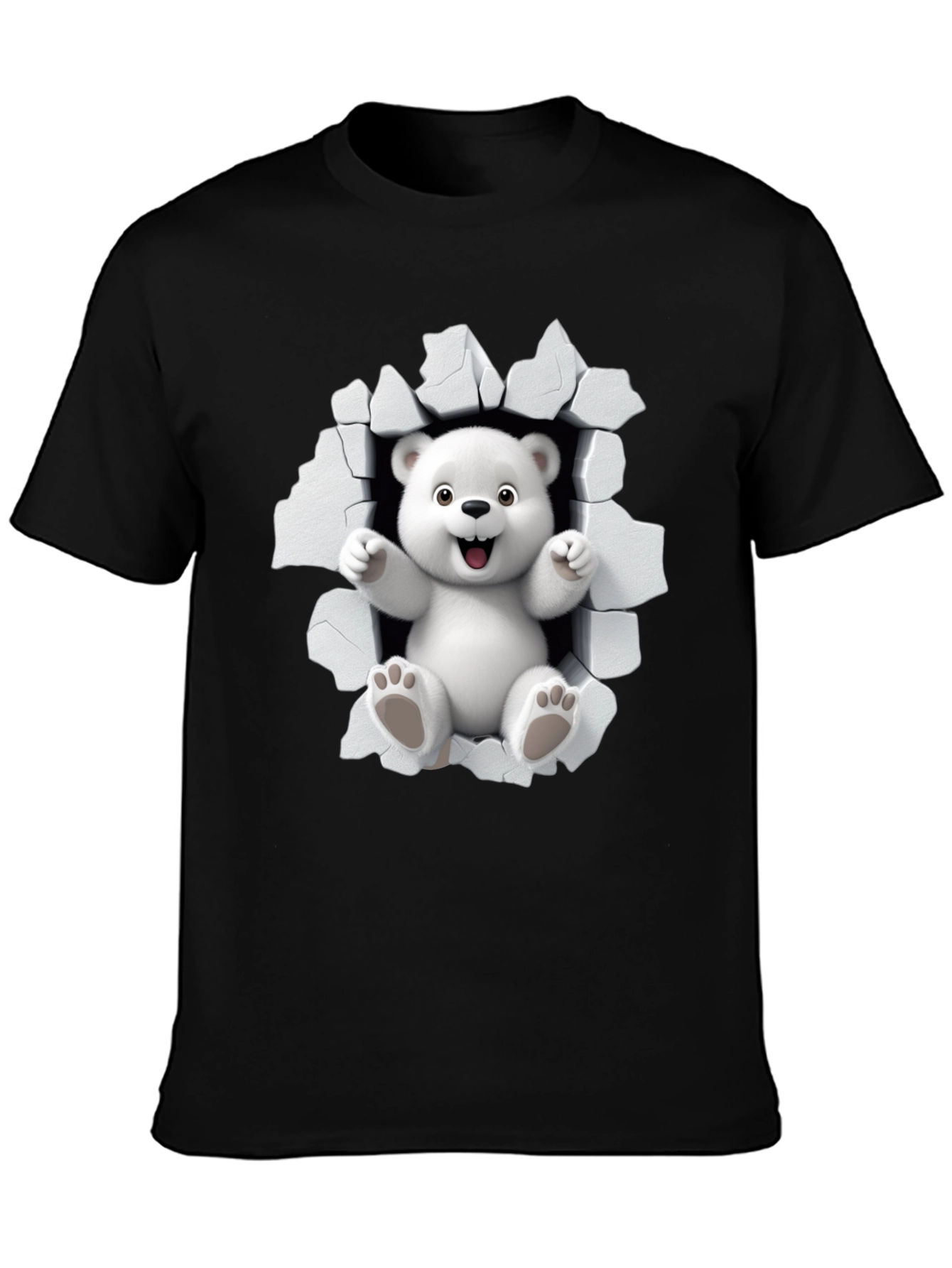 Cute Polar Bear 3D Graphic Black T-Shirt