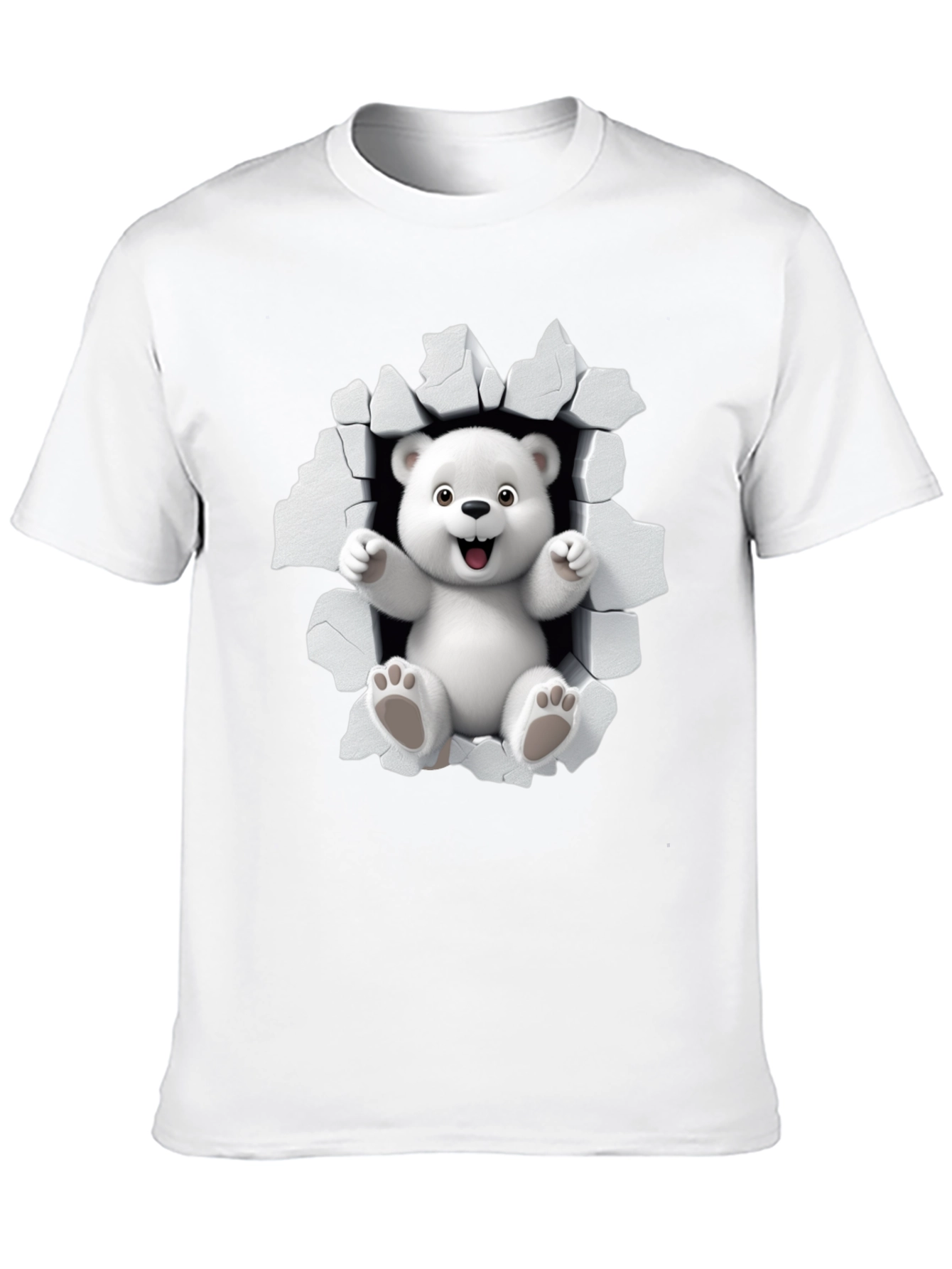 Cute Polar Bear 3D Graphic Black T-Shirt