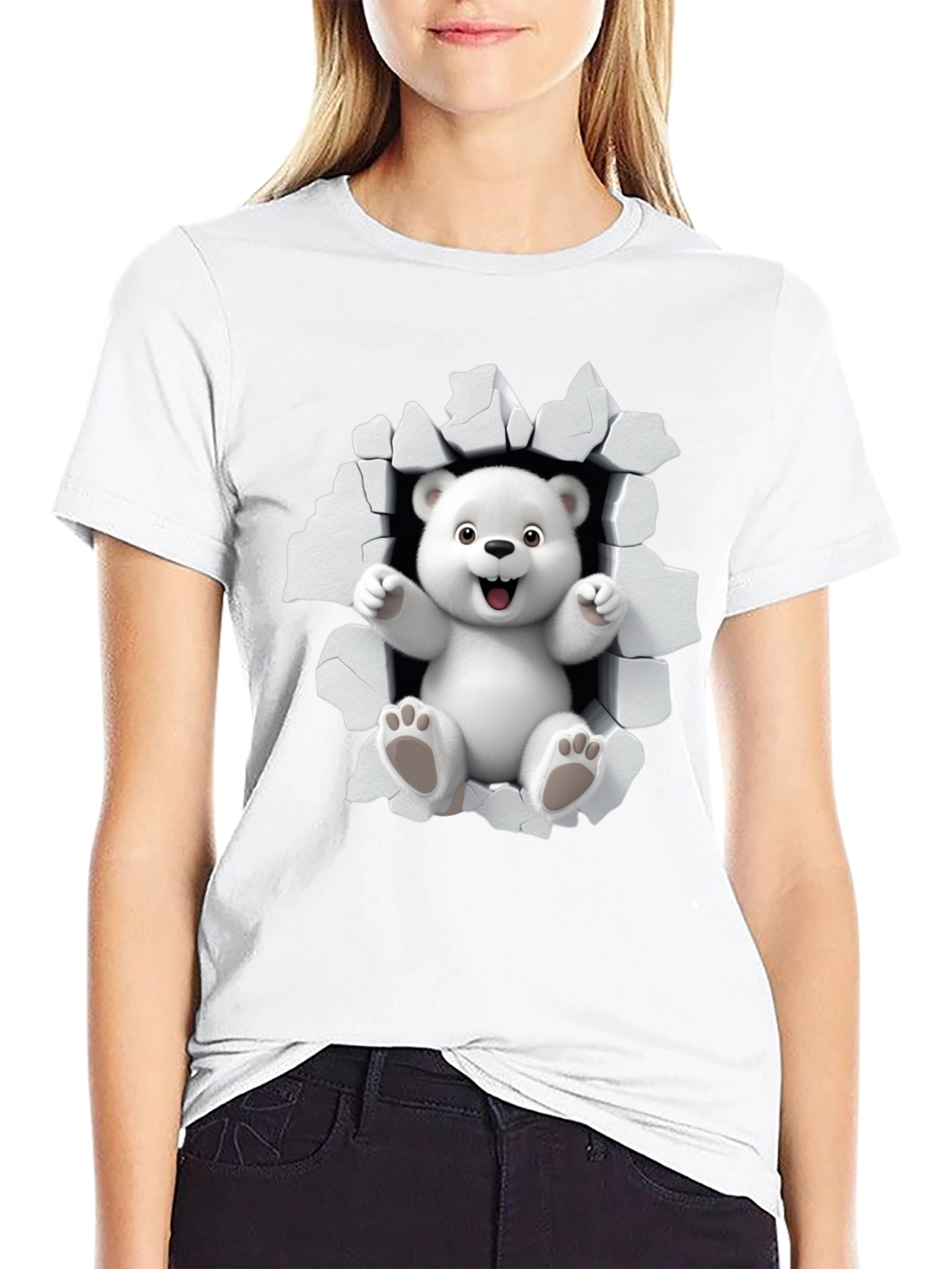 Cute Polar Bear 3D Graphic Black T-Shirt